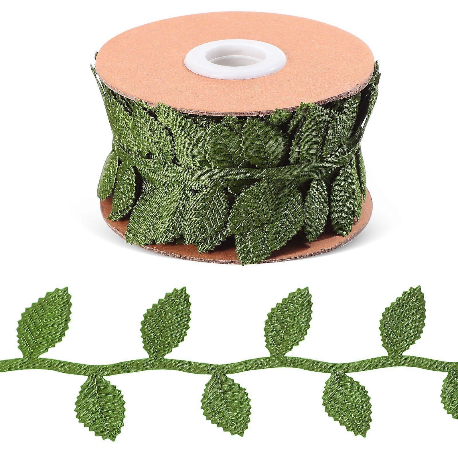1 Roll Green Leaf Ribbon Fabric Ribbon Fake Vines Decorative Rope Leaf String Green Leaf Trim For Decoration Garland