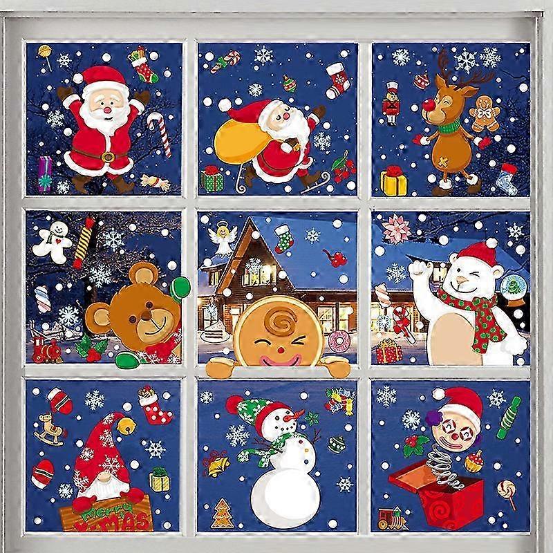 2025 9pcs Christmas Window Clings - Snowman and Reindeer Decorative Stickers - Festive Storefront Display