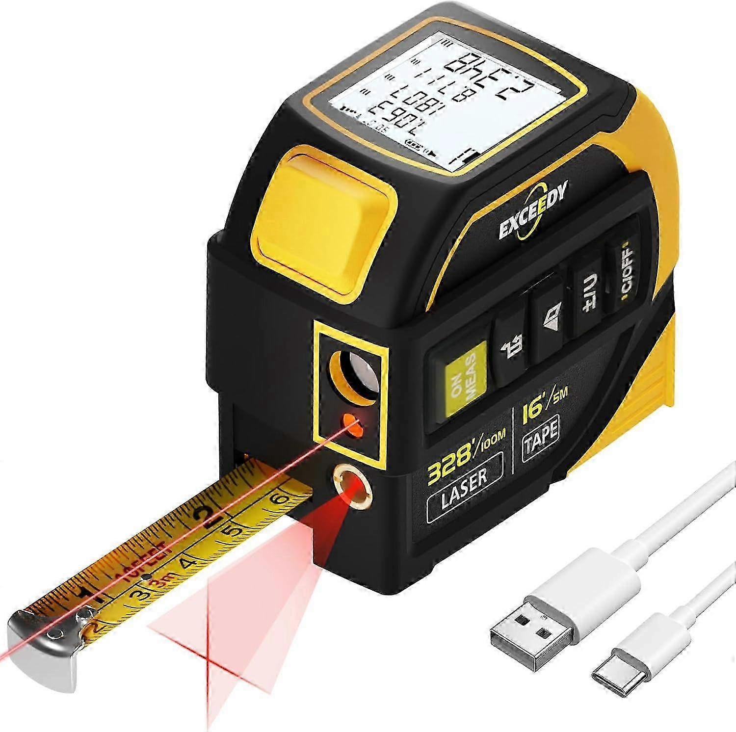 Rechargeable Laser Tape Measure with 328 Ft Range & 16 Ft Tape - Accurate Measurement Tool for Home Improvement & DIY Projects