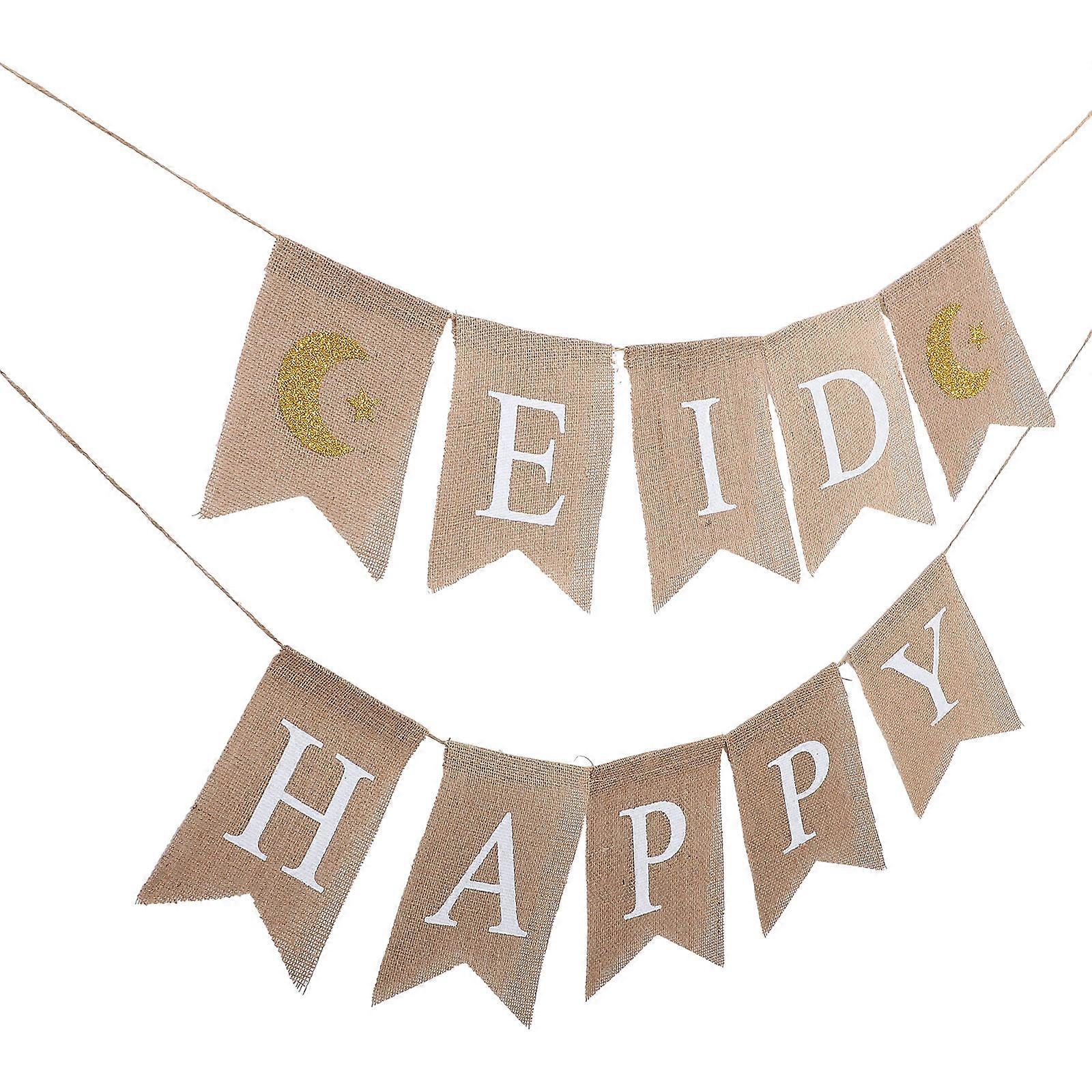 Khaki Eid Decoration Banner Set for Happy Eid Party Atmosphere Creation 1 Set Rectangular Design