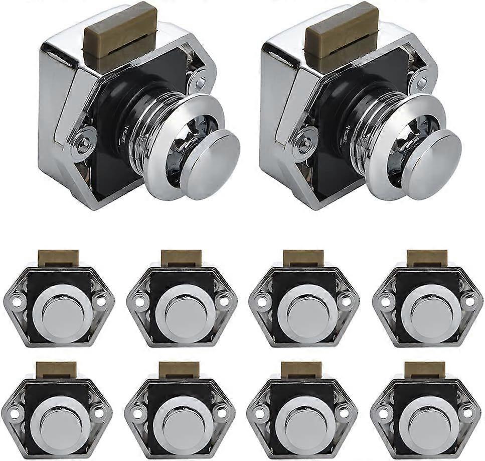 Set of 10 Push Button Latch Lock Keyless Cabinet Lock Drawer Knobs RV Lock