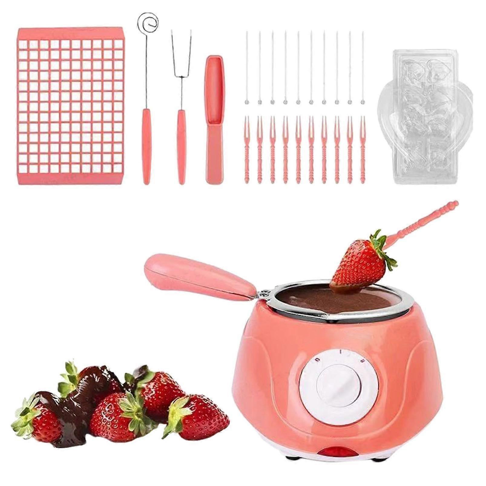 Electric Chocolate Melting Pot Fondue Set with Molds and Forks for Candy Dipping (UK Pink)