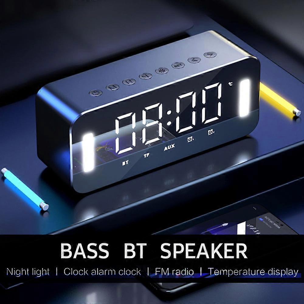 MC-H8 Wireless BT Speaker: Alarm Clock, Night Light, Mirror, Temp Sensor, Stereo Bass