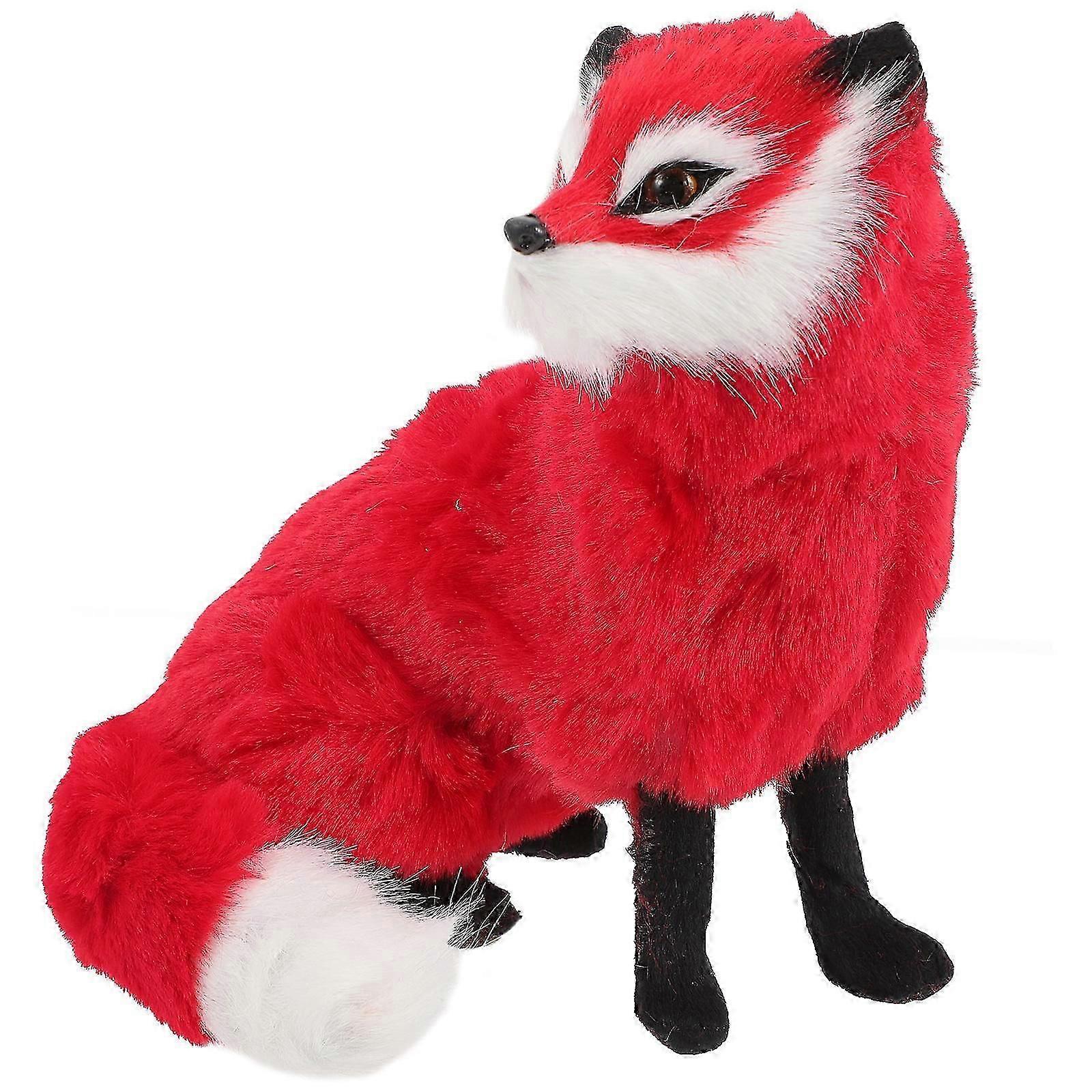 Simulation Plush Fox-Shape Model Toy for Desktop Decoration Indoor Decor Red Soft Material 1Set