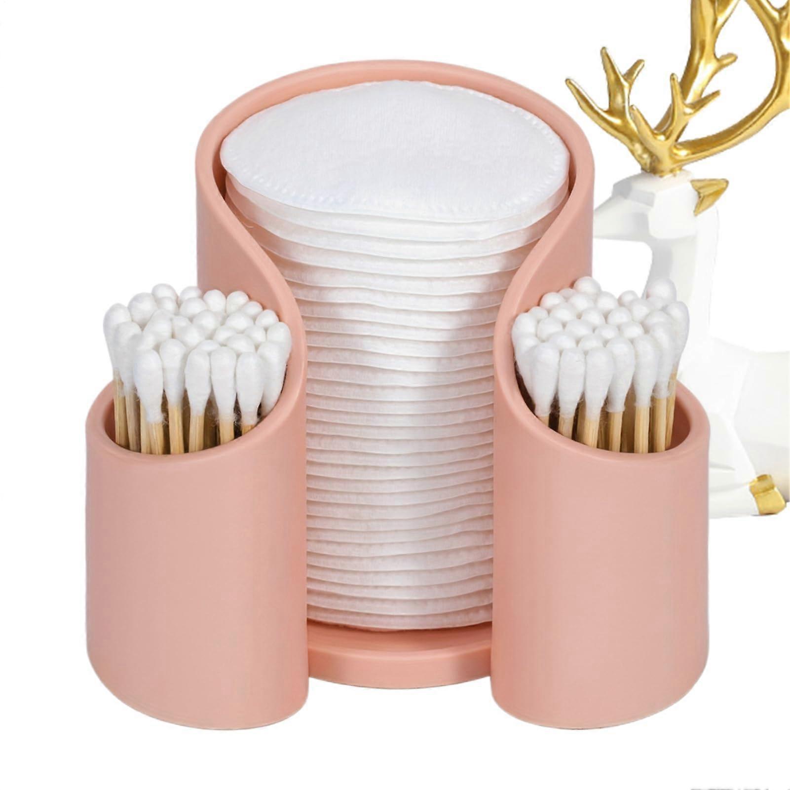 Cotton Swab Dispenser Desk Qtip Holder Pink Vanity Make-Up Organizer For Floss Cotton Pads And Cups Plastic