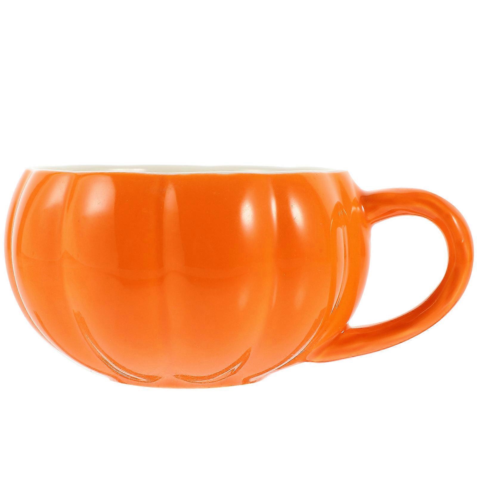 Ceramic Tea Cup Pumpkin Shape for Book Bar Use Orange Material Suitable for Microwavable Use 1Set