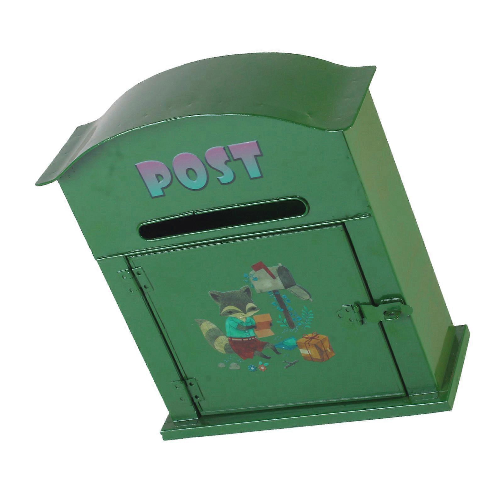 Decorative Wall Mounted Iron Mailbox Green Foxes Artwork For Outdoor Spaces Durability Weather Resistant Mail Box Multicolor