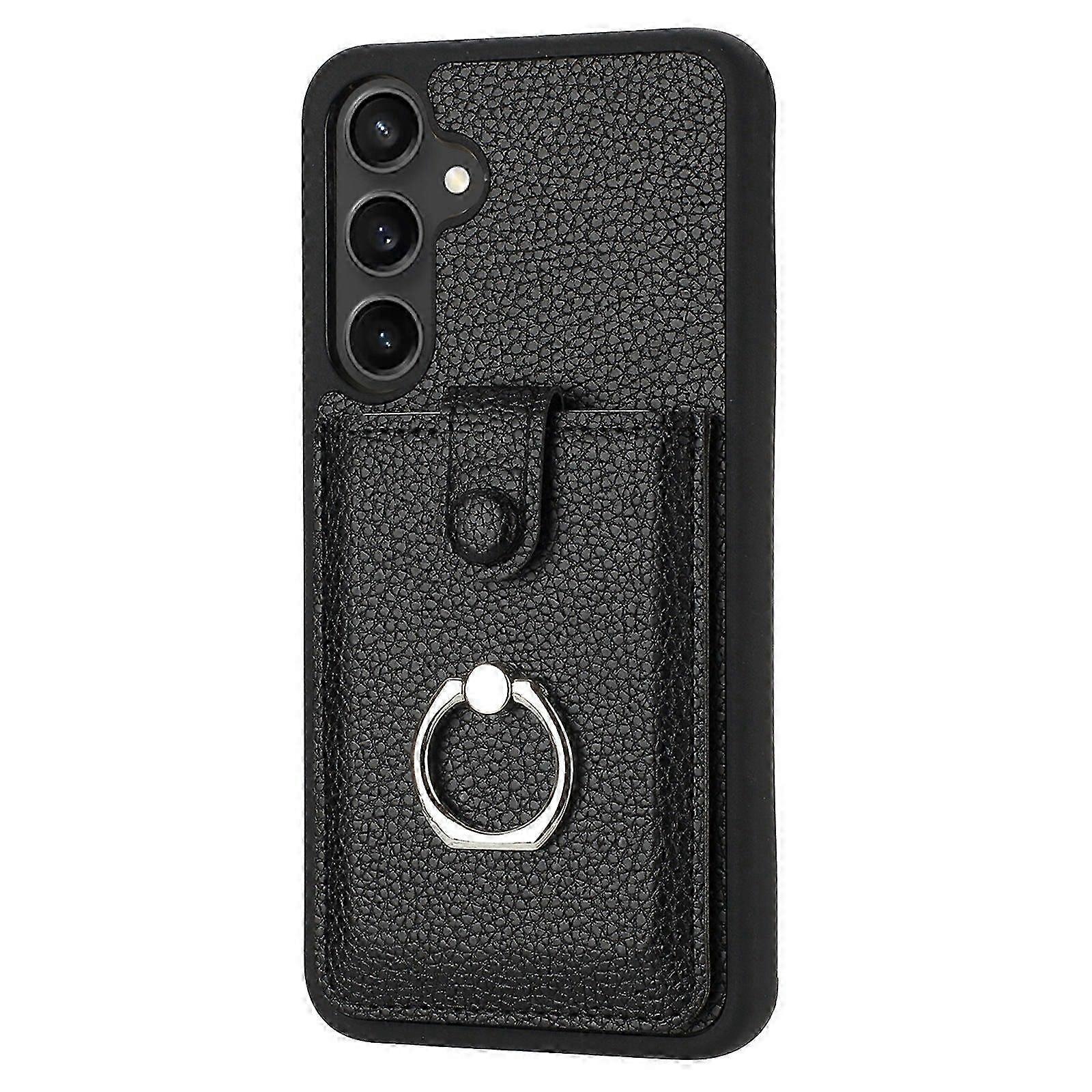 Case For Iphone 13pro Black Ring Card Holder Business Insert Leathe...