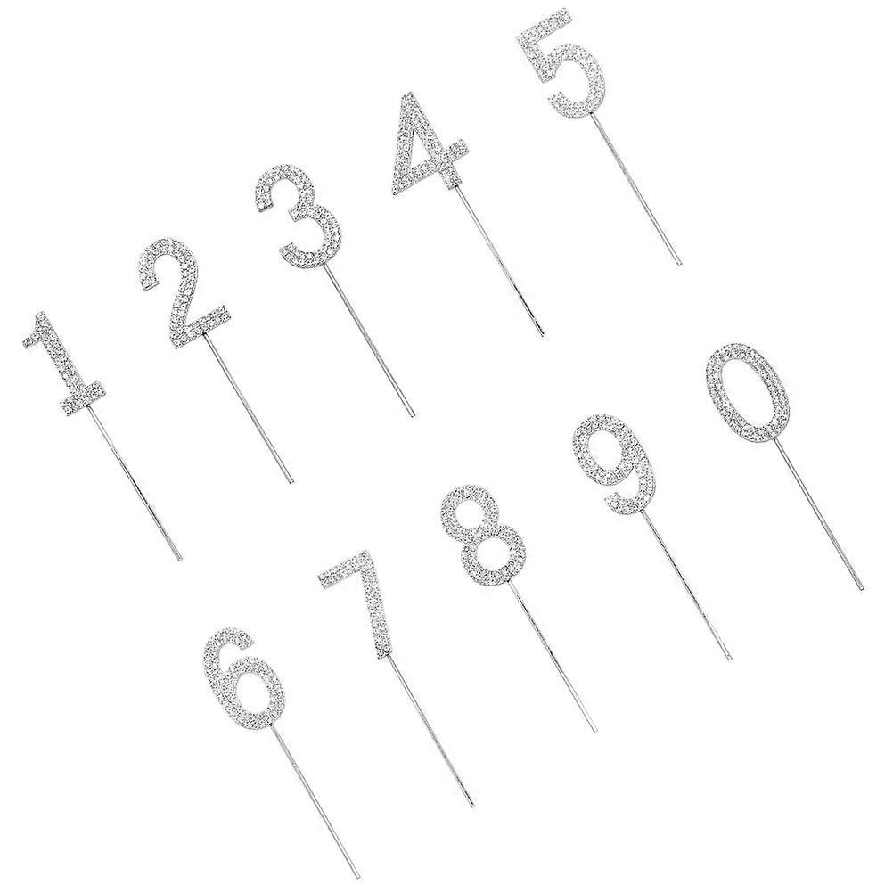 Rhinestone Number Cake Picks for Decoration Silver 09 Baking Decoration Accessory Lightweight Practical