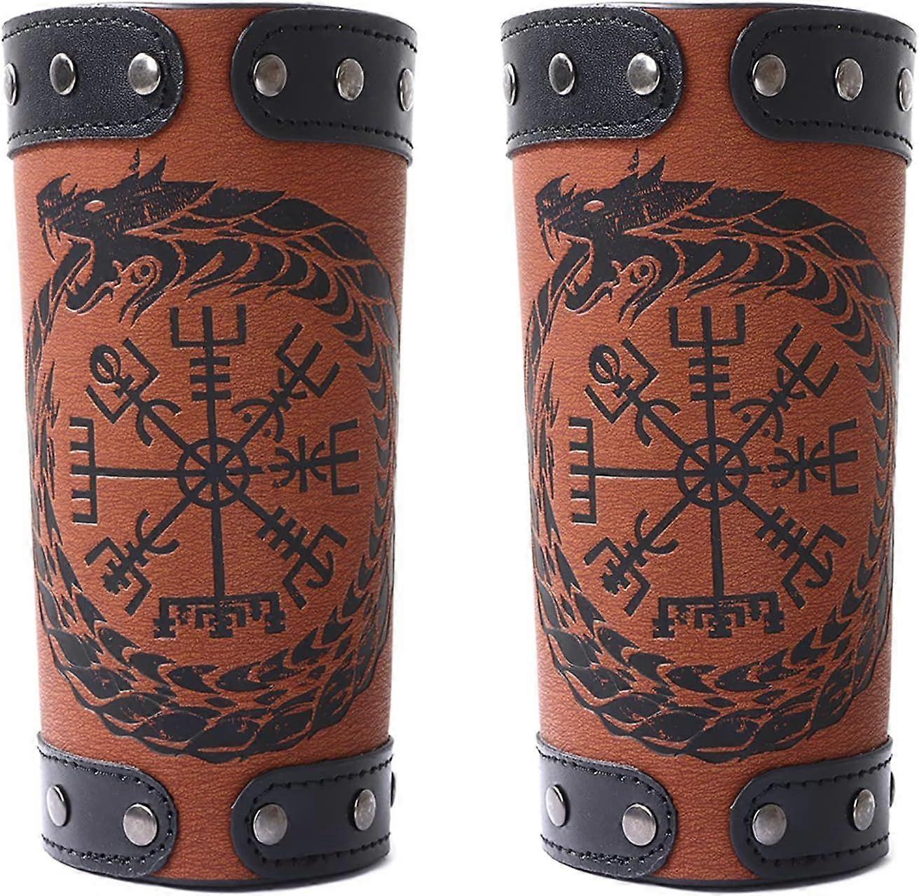 Handmade Full Grain Leather Bracers, Viking Rune Compass Bracers, Leather