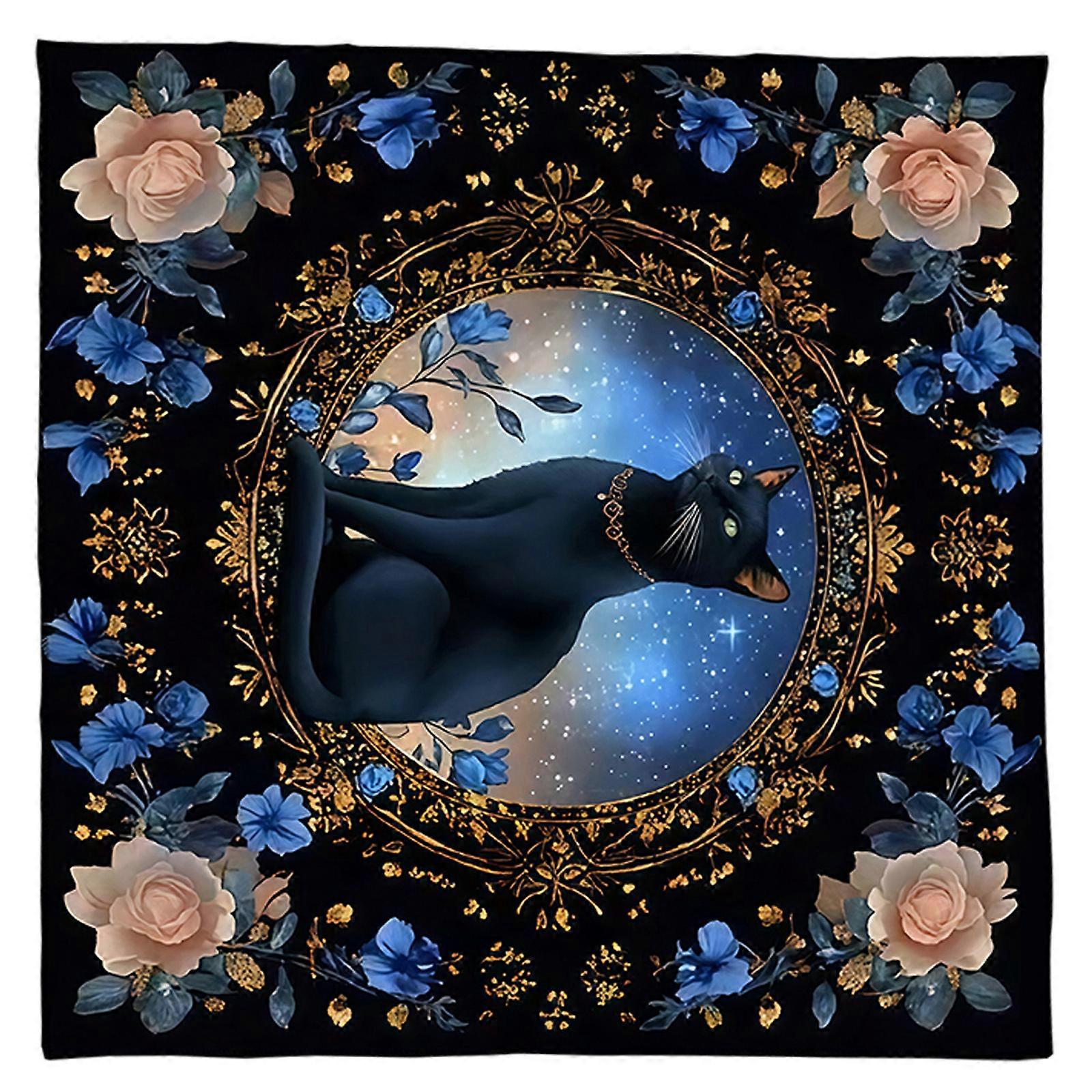 Cats Flower Pattern Tarots Card Tablecloth Altars Cloth Altars Cloth Divinations Card Table Cloth Tapestry Easy to Use  B 75x75cm