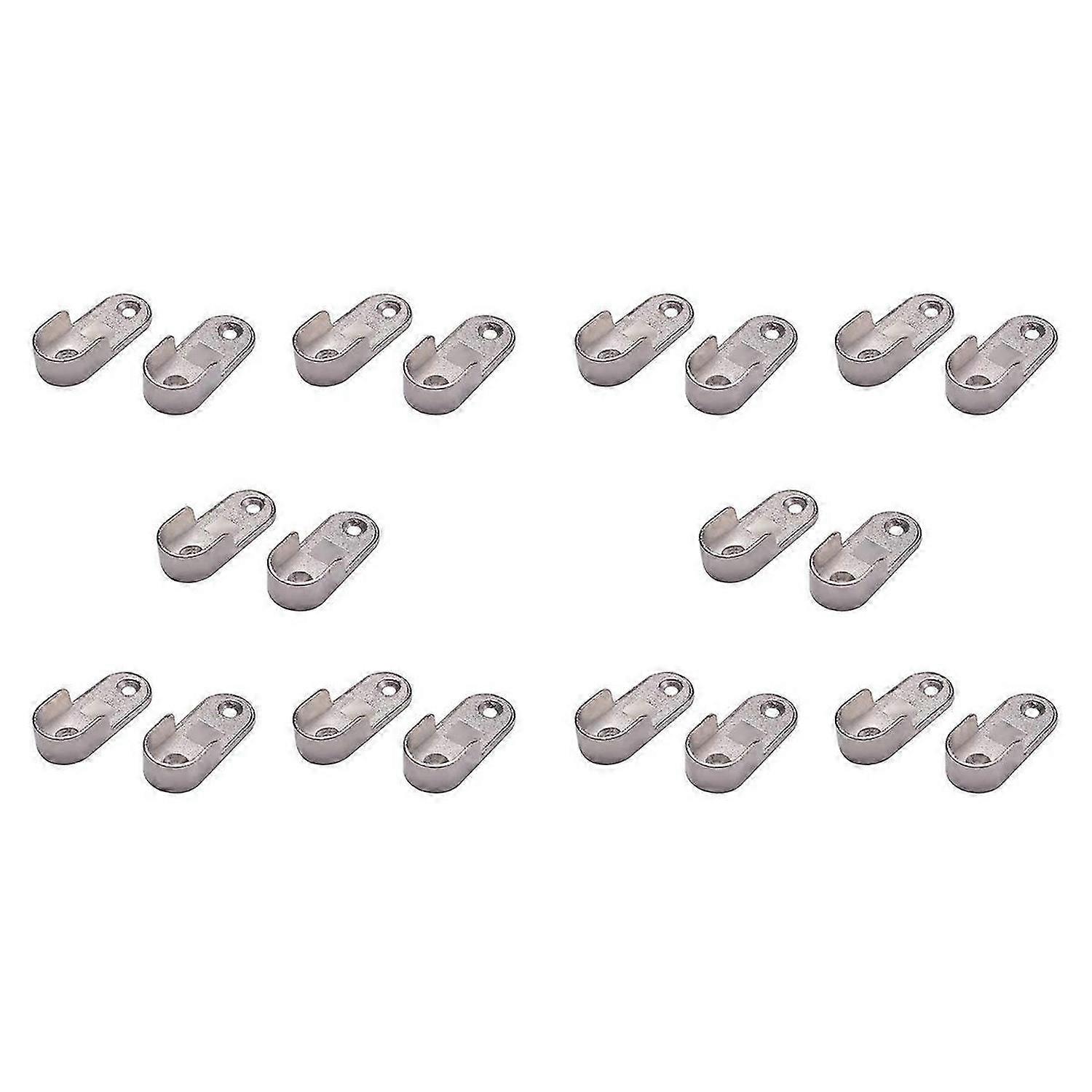 Oval Wardrobe Hanging Rail Rod End Bracket Support Silver Tone Pair