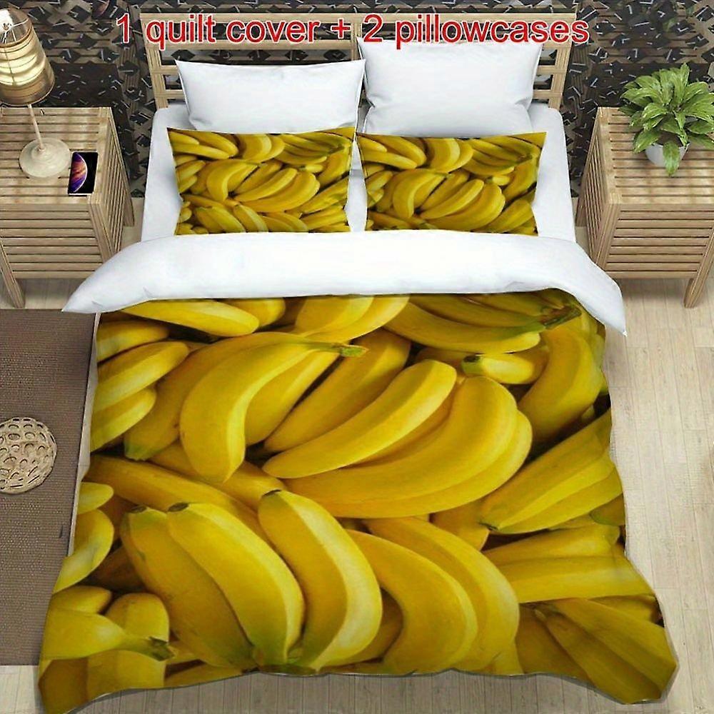 TE1149 3pcs Ripe Yellow Bananas Rich in Potassium Nutrient-Rich Theme Print Three-Piece Bedding Set, Soft Quilt Cover And Two Pillowcases