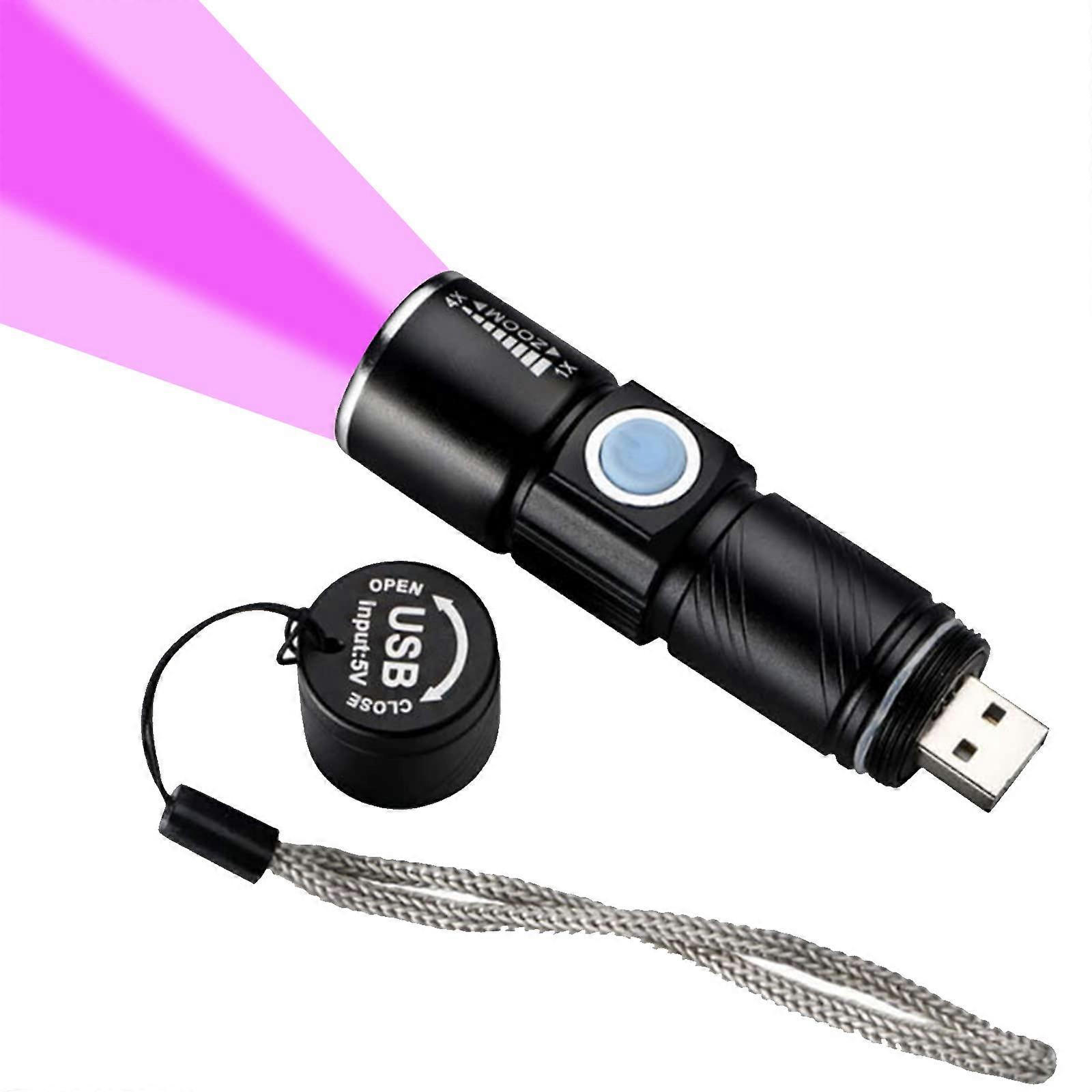 UV Torch Rechargeable USB Blacklight Flashlight Zoomable 395nm Detector For Dog Cat Pet Urine Stains Bed Bugs