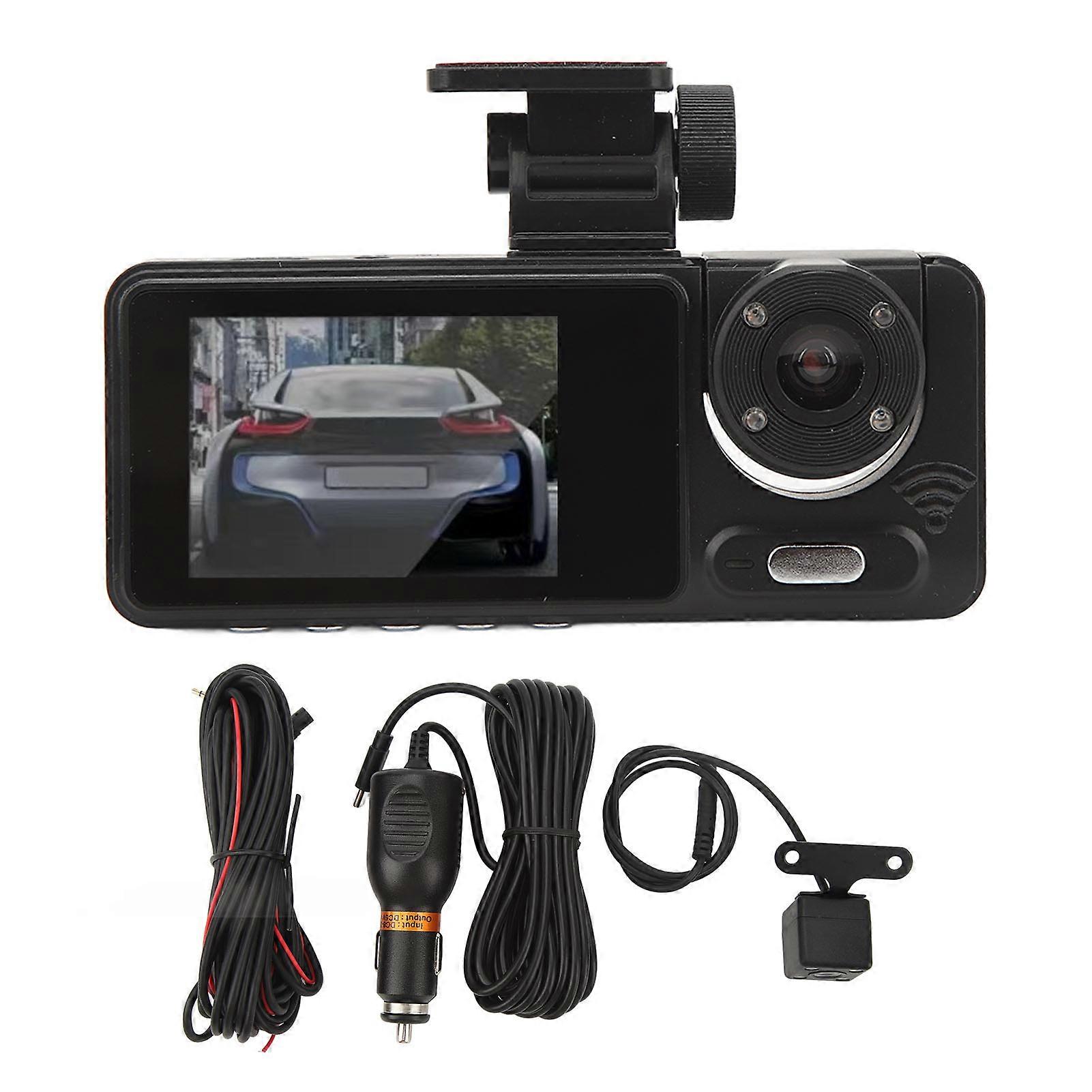 Caméra embarquée 1080p avec triple objectif, écran IPS 2 pouces, vision nocturne, rotative, moniteur de stationnement, détection de mouvement