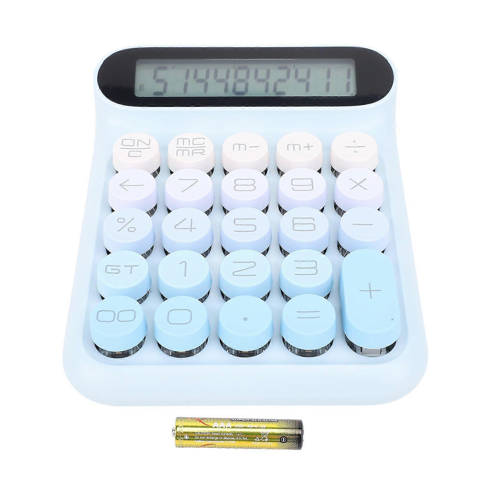Mechanical Switch Calculator LCD Display 24 Keys Automatic Sleep Desktop Calculators for Business Office Students Blue