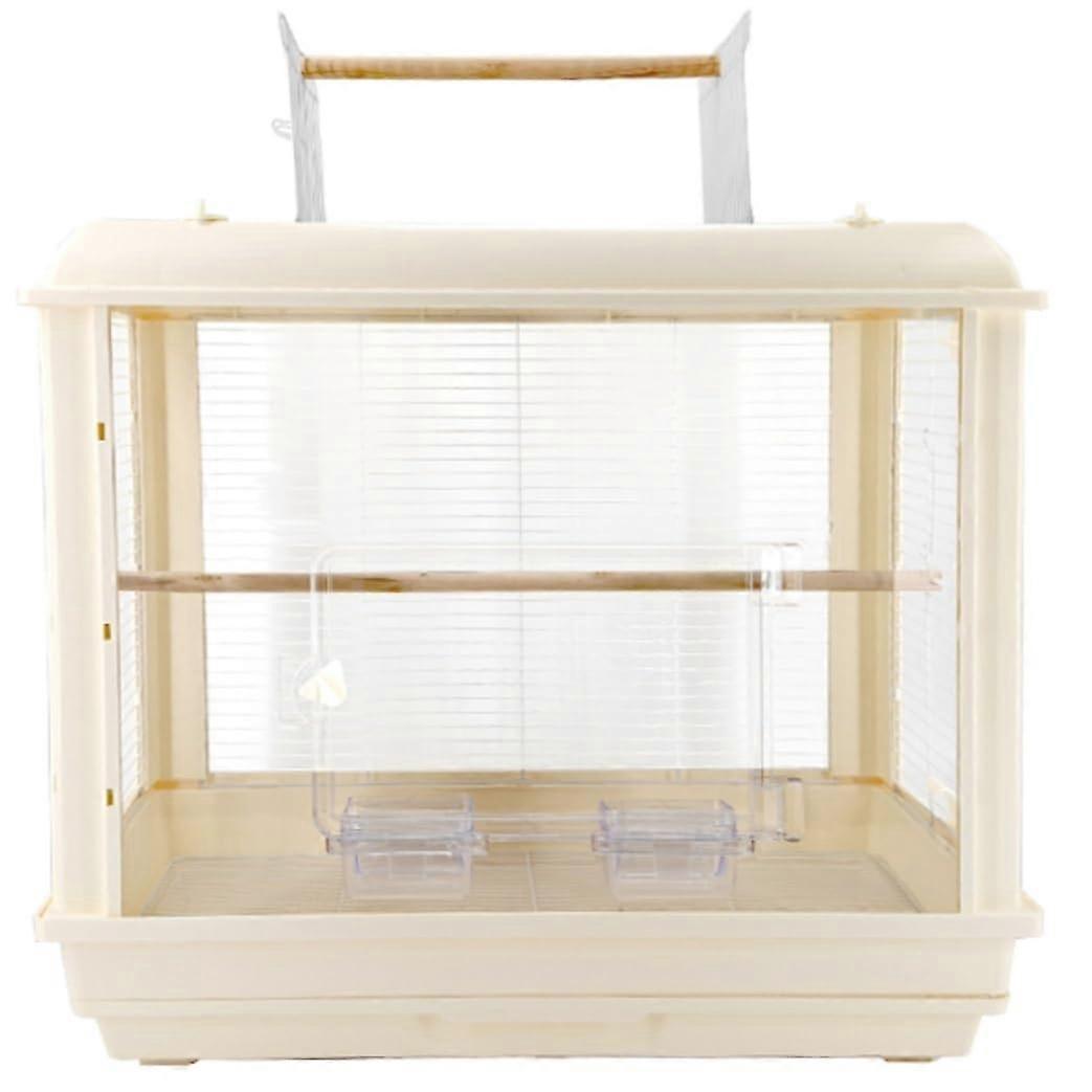 Bird Cage Metal Plastic Construction With Removable Bottom Tray For Small Birds Beige