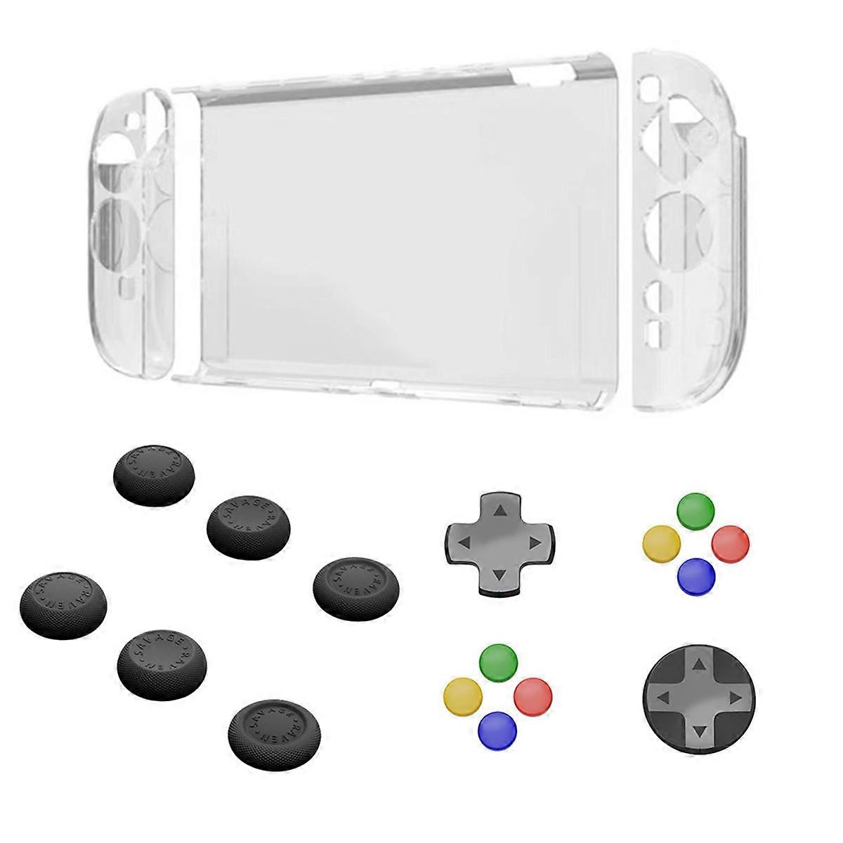 For Switch 2 Protective Case+Joystick Cap+D-Pad Button Cap Kit Clear Shell Split Design Anti-Fall An