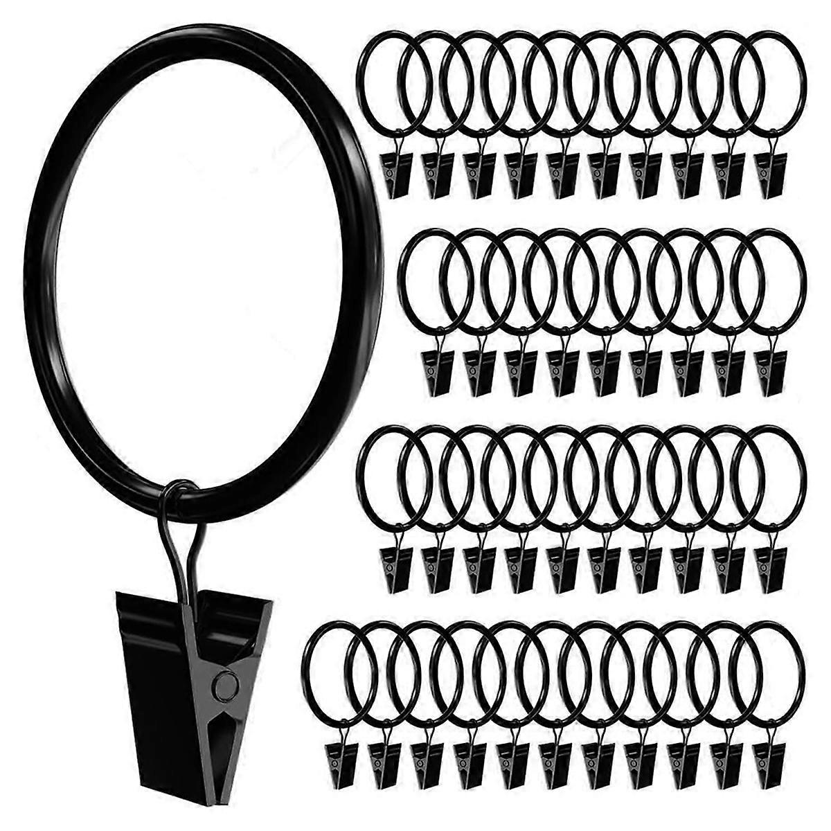 40 PCS Curtain Rings with Clips, Rings Hooks,Black