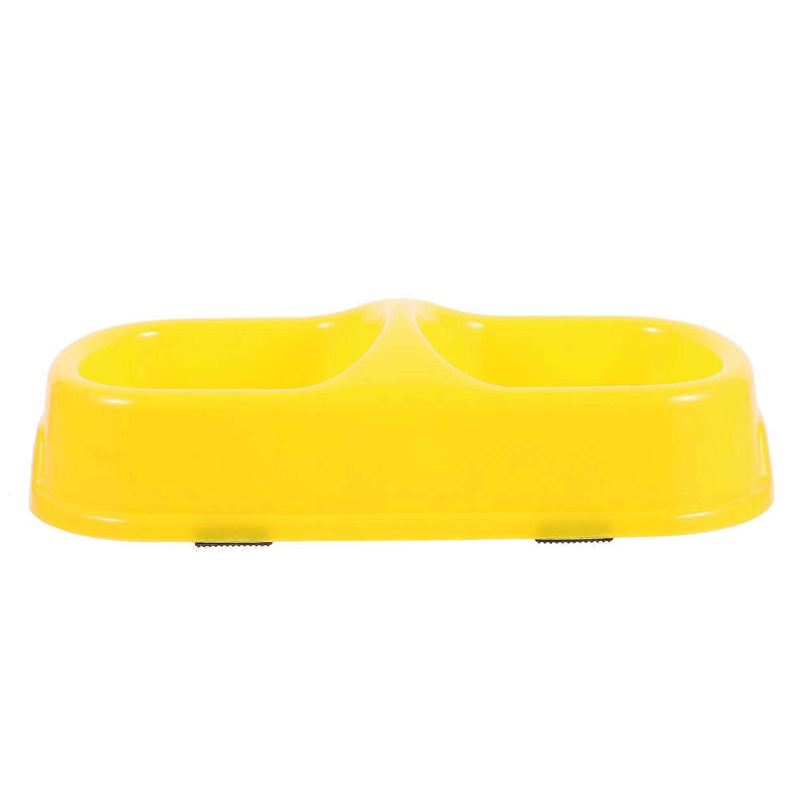 Practical Double Design Cat Pet Food Container Ideal For Daily Feeding At Home In Yellow With Anti-skid 4Pcs