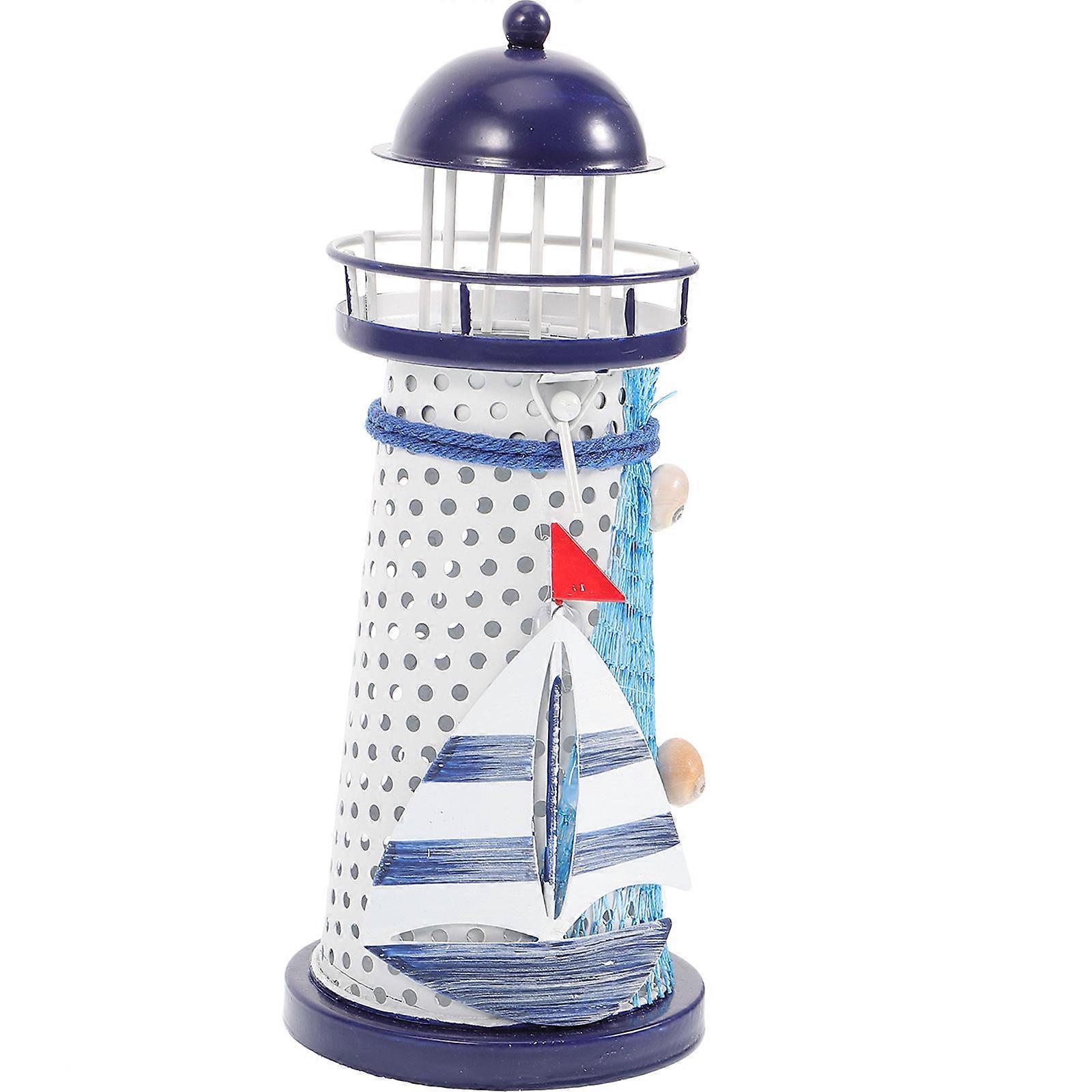 Mediterranean Lighthouse Decor Candle Holder for Decoration 2Pcs Iron