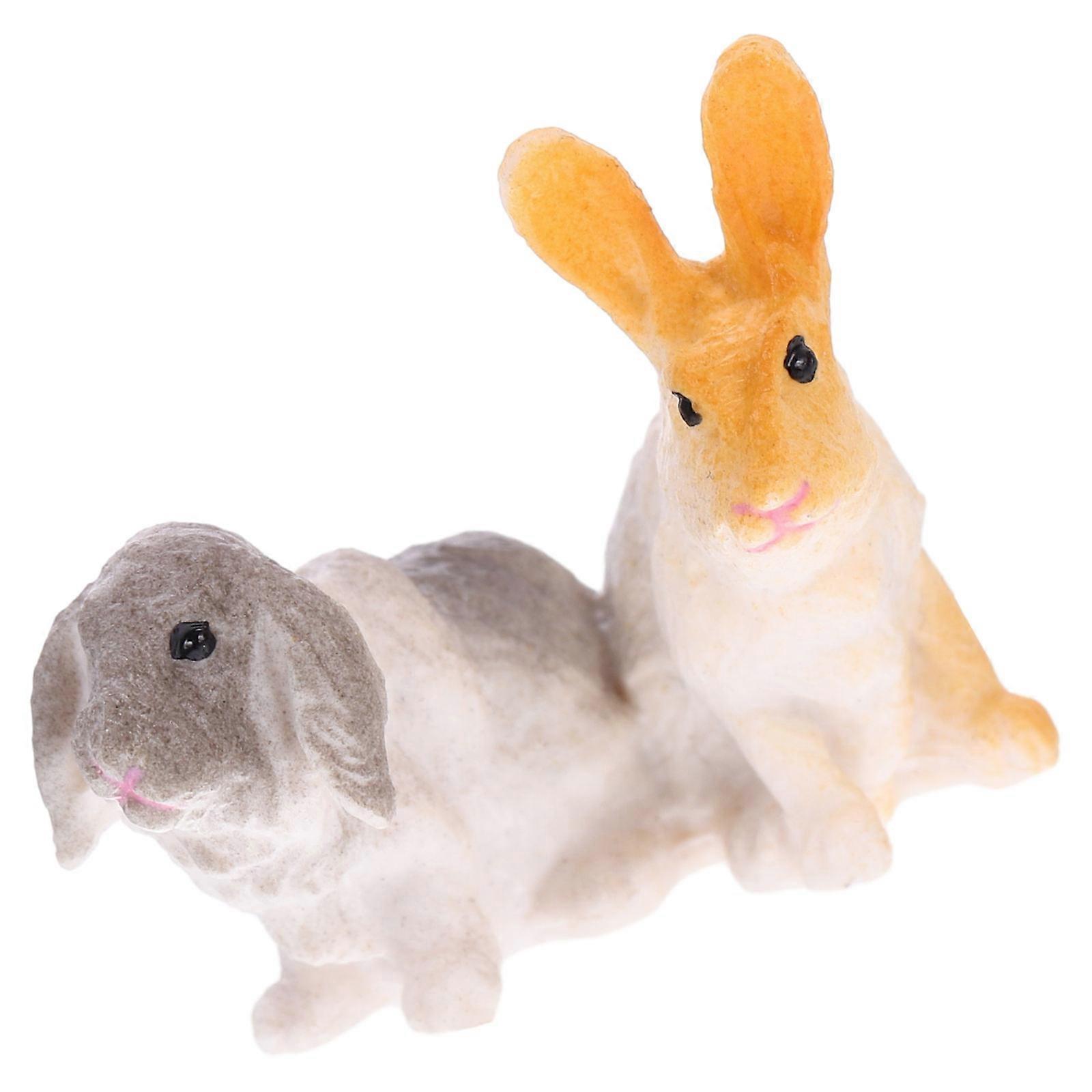 Rabbit Figurine Statue Plastic Double-Rabbit Model Crafted for Decor 3Pcs