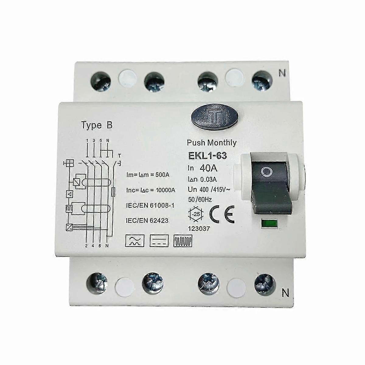 Type B RCCB Residual Current Circuit Breaker 10KA 4 Pole 40A 30MA RCD ELCB EKL1-63 Type B RCD Leakag
