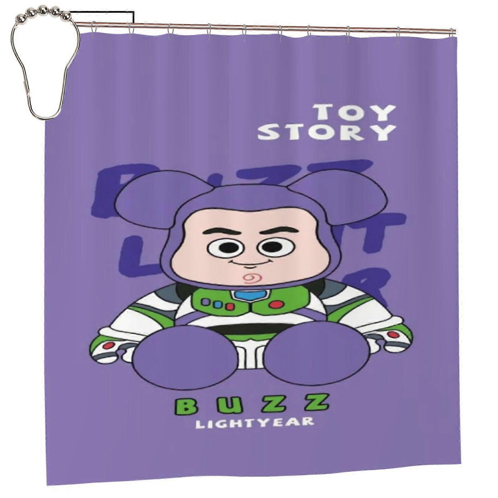 버즈 라이트이어 만화 샤워 커튼 72인치 x 72인치 애니메이션 욕실 장식 12개 후크 포함 방수 세탁 가능 폴리에스터 원단 욕실 샤워용