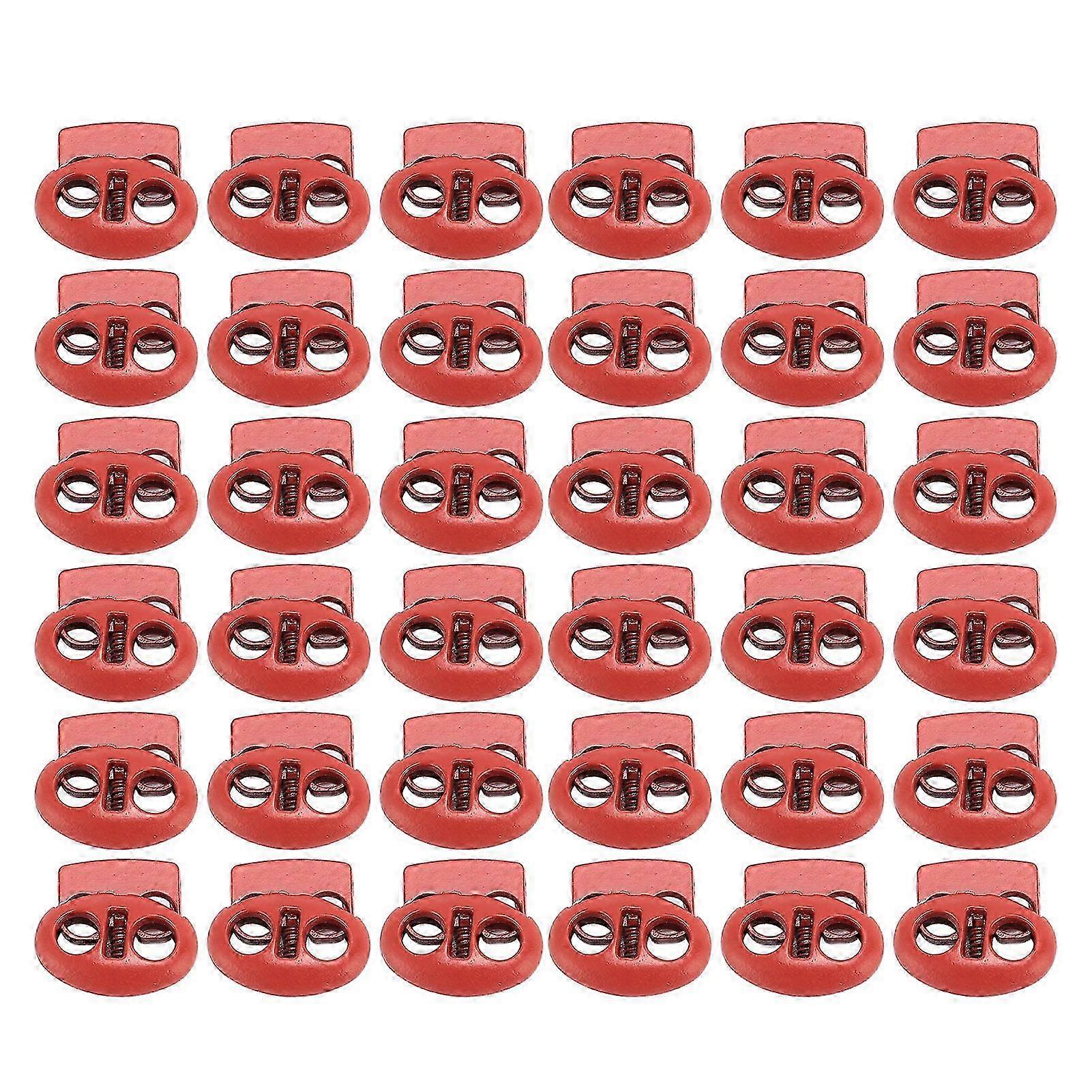 2025 30pcs Spring Cord Lock Multipurpose Double Hole Spring Toggle Stopper for Shoelace Drawstrings Paracord Bags Clothing Orange
