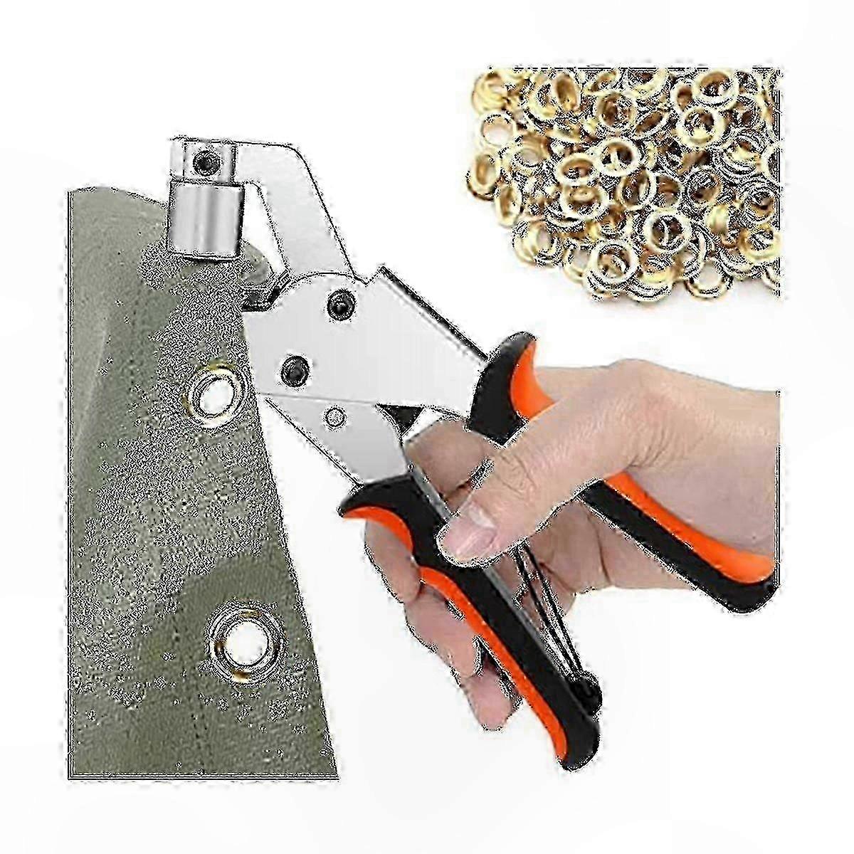 Tarpaulin Eyelet Pliers Kit with 300 Pieces, 10mm Diameter Eyelets for Canvas and Fabric Projects
