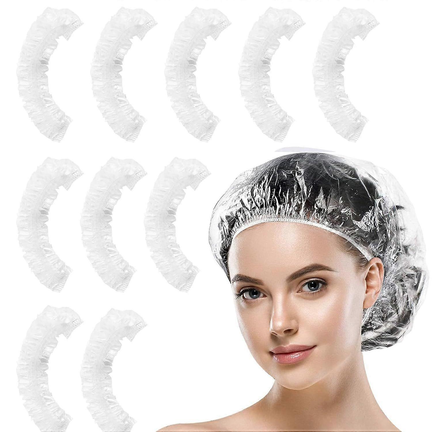 Large Transparent Shower Cap 10 Pcs Waterproof Disposable Shower Caps Plastic