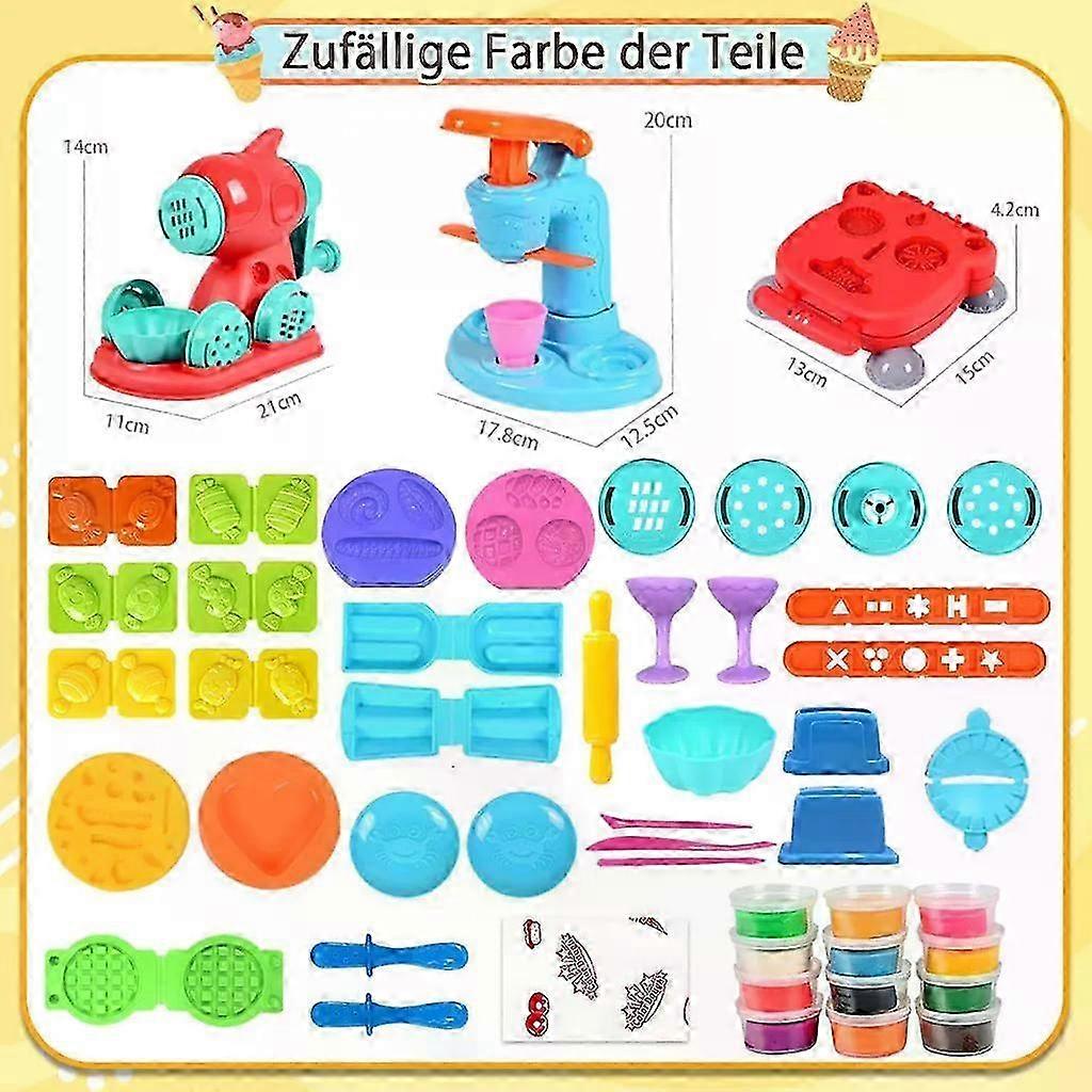 Kids Play Dough Set with Ice Cream Maker, Pasta Machine, and Burger Press – Creative Toy for Imaginative Play, Great Gift for Ages 3 and Up 26s