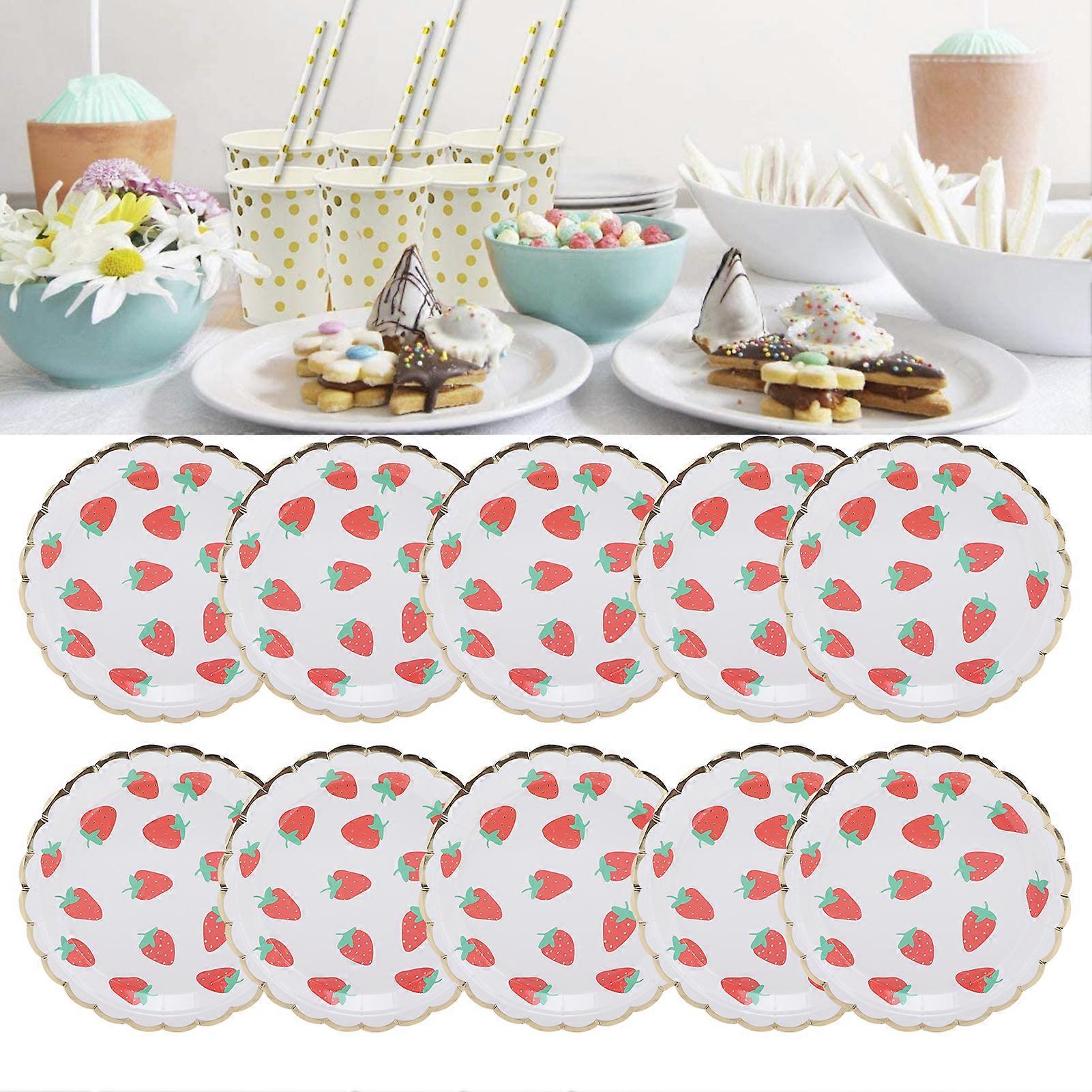 10Pcs Party Tableware Disposable Strawberry Pattern Tableware Set for Birthday Parties Seaside PartiesPaper Tray 