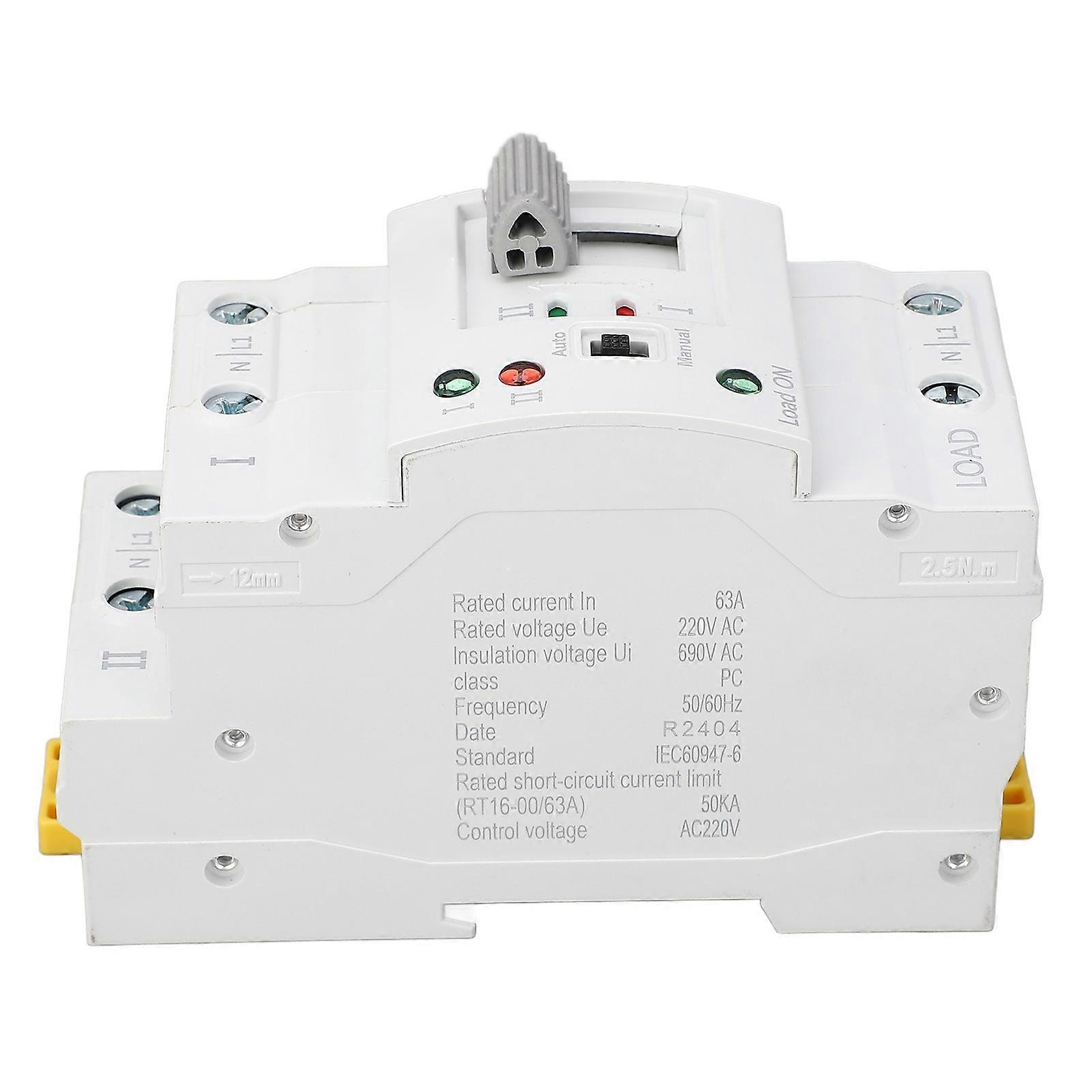 Dual Power Automatic Transfer Switch 2P 63A Millisecond Switching Power Transfer Switch ATS 220V 