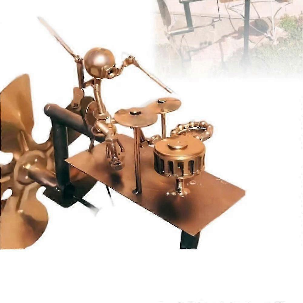 ドラマー風車ガーデンデコレーション、手作りメタルパーカッショニスト音楽風車