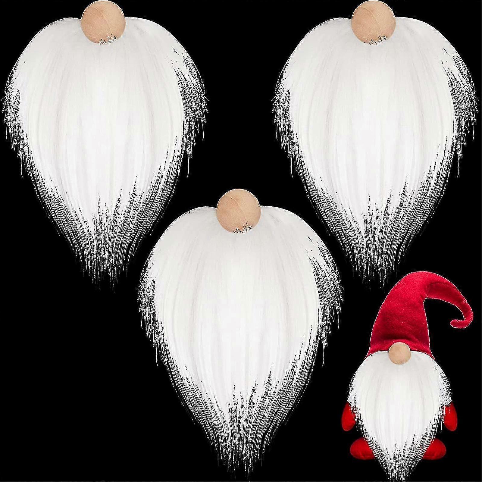 Gnome Beads And Fake Beards 6pcs/set Faux Fur Dwarf Beard Wood Bead For Christmas Plush Gnome Doll Handmade Diy