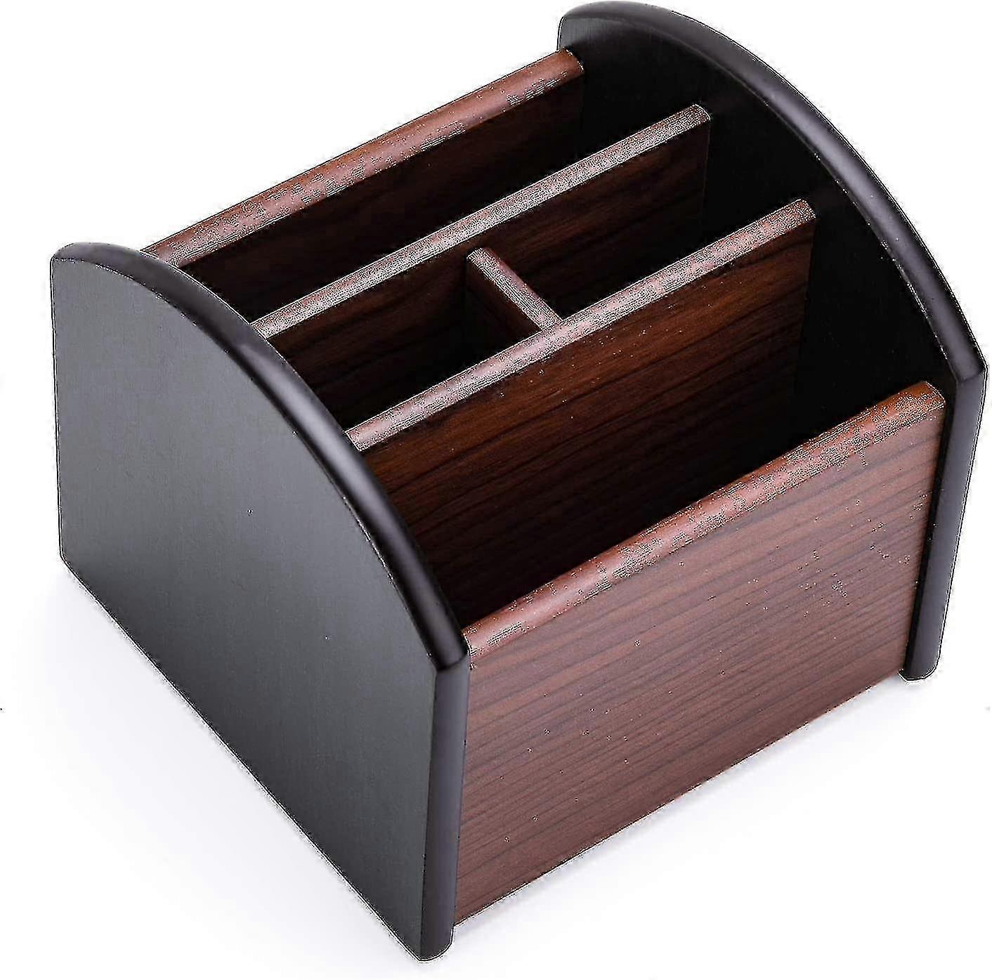 Wooden remote control holder for desk with 4 storage sections