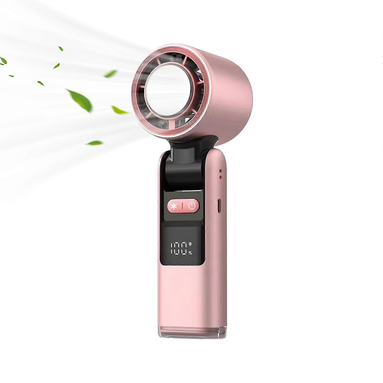 Portable Fan For Travel Pink LED Display 100 Speed Foldable Handheld Pocket Design Rechargeable Camping Beach Home Use