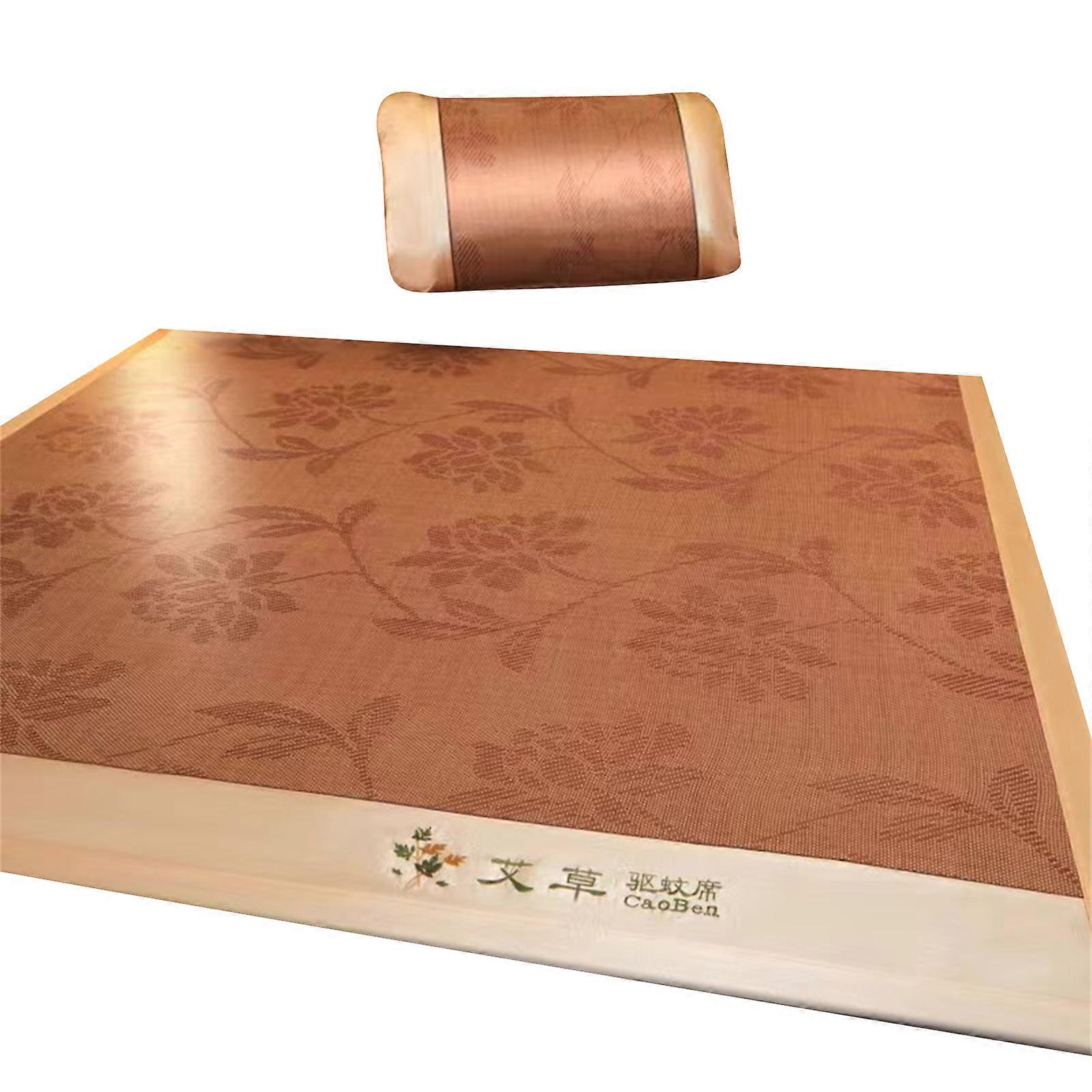 Double SurfaceS Foldable Mat Artisanal Woven Rattan & Hygroscopic Fabric Sleeping Mat For Hot Weather Space Efficient  Narcissus