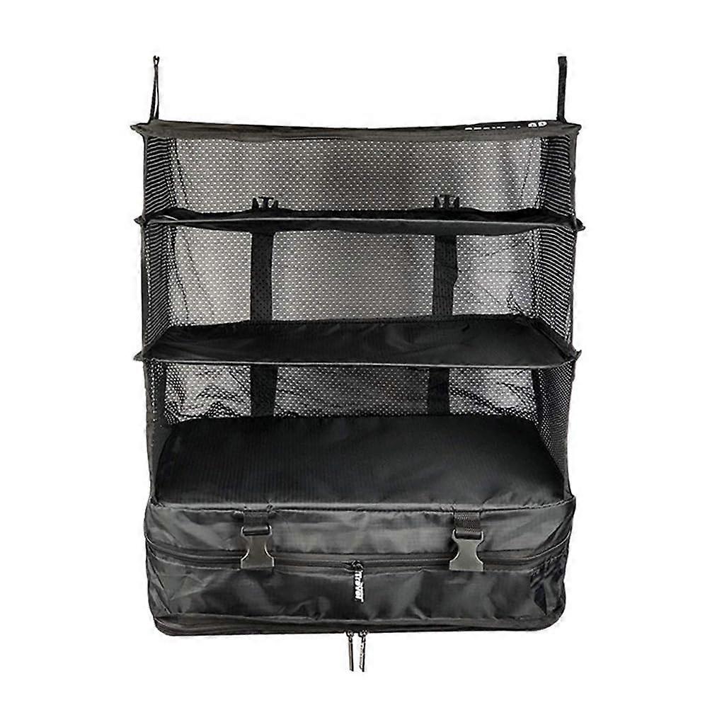 Outdoor Storage Mesh Bag Waterproof Foldable 3-Layer Hanging Organizer with 2 Hooks and Zipper Pocket for Camping Clothes