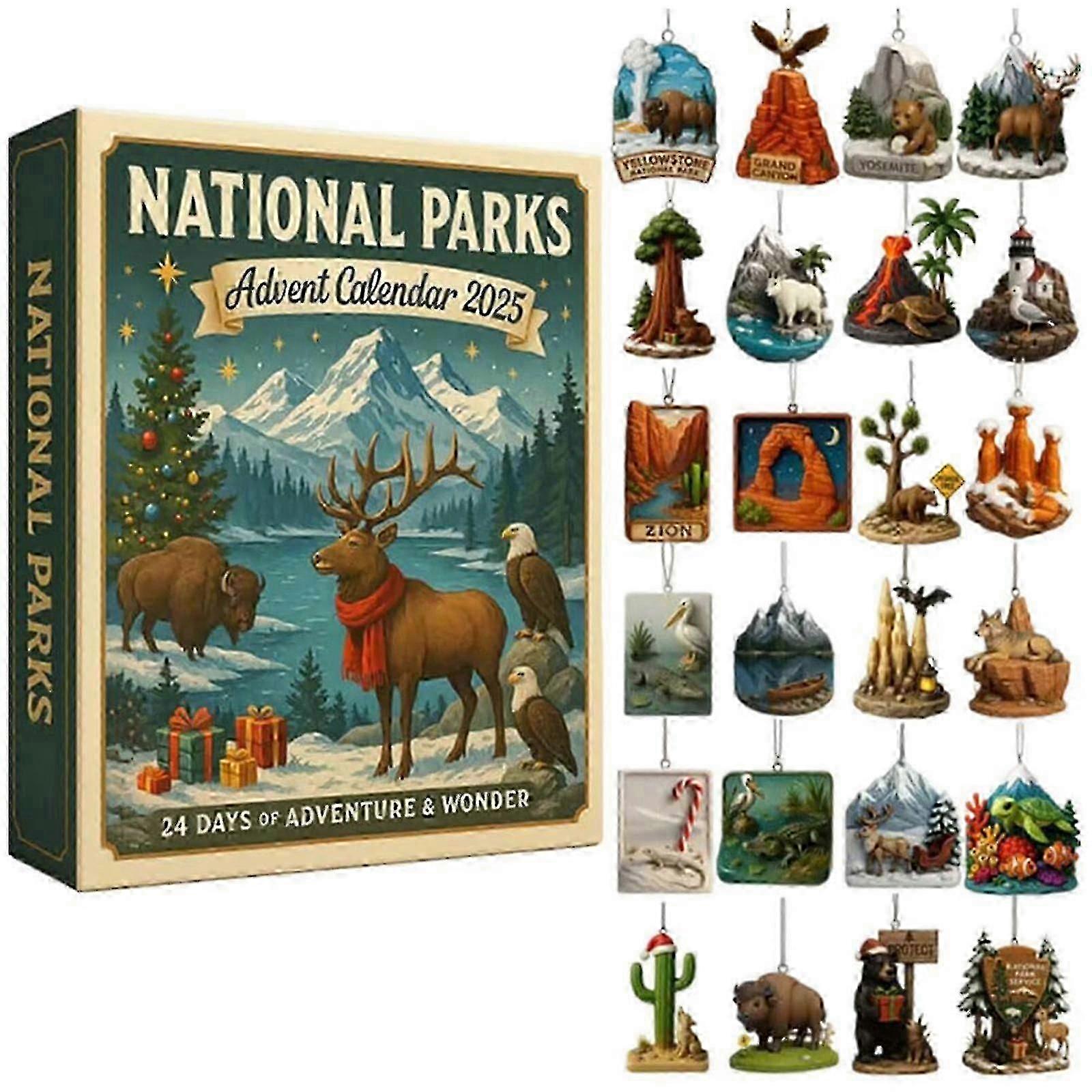Quality National Parks Advent Calendar 2025 with Unique Ornaments 24 Days Christmas Countdown Calendar