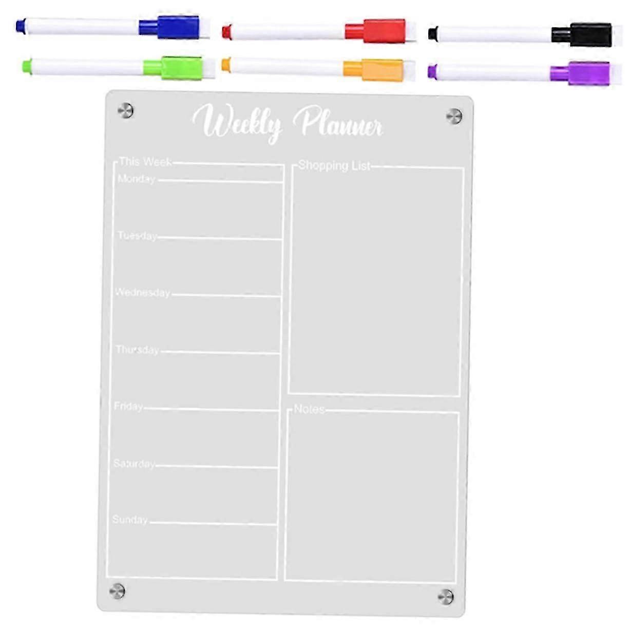 1Set Refrigerator Whiteboard Magnetic Wipeable Monthly Planner Whiteboard with Markers for Refrigerator Organization and Reminders