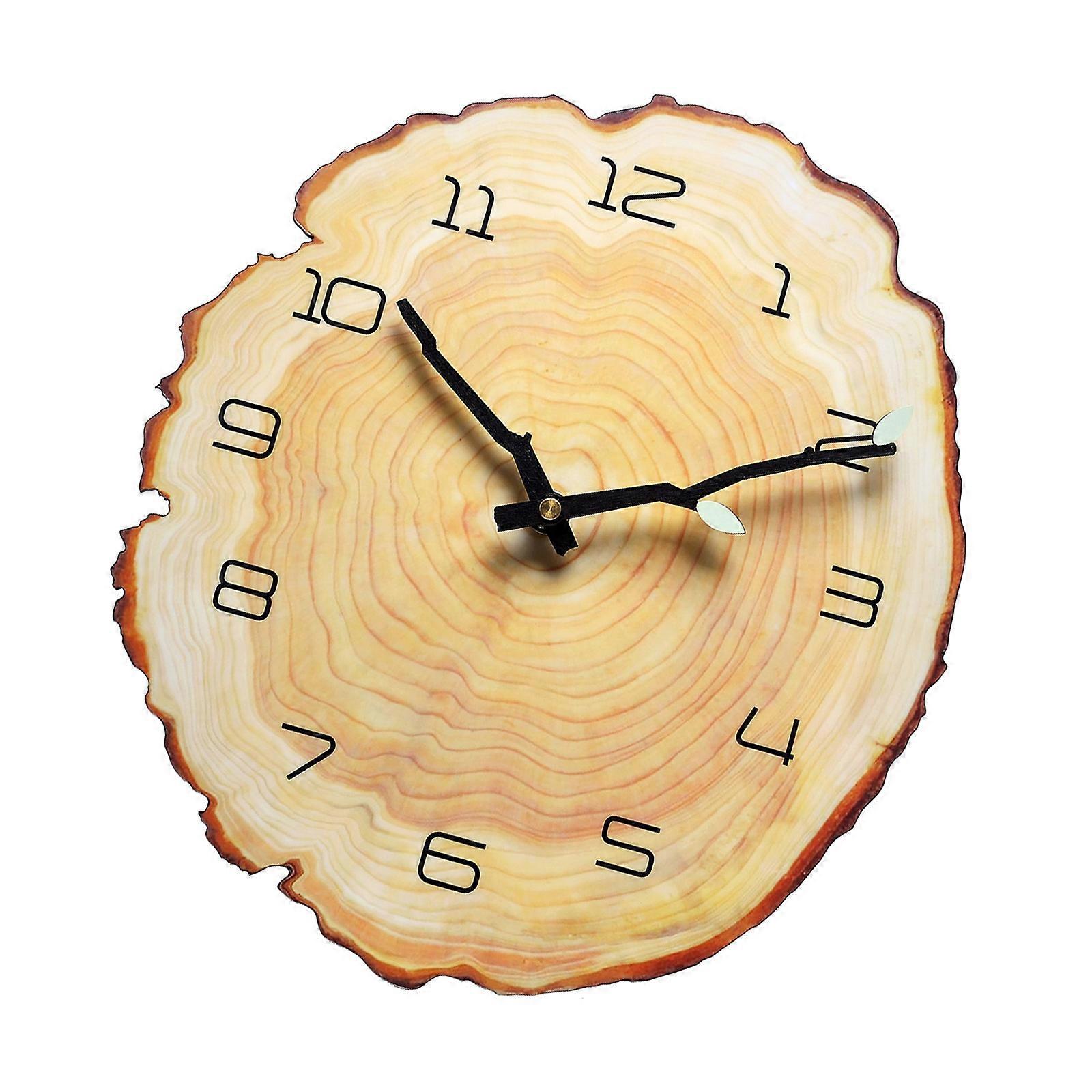 Rustics Clock for Kitchen Decorative Clock Wood Wall Clocks Battery Operated Analog Annual Rings Wall Clock None Ticking Multicolor