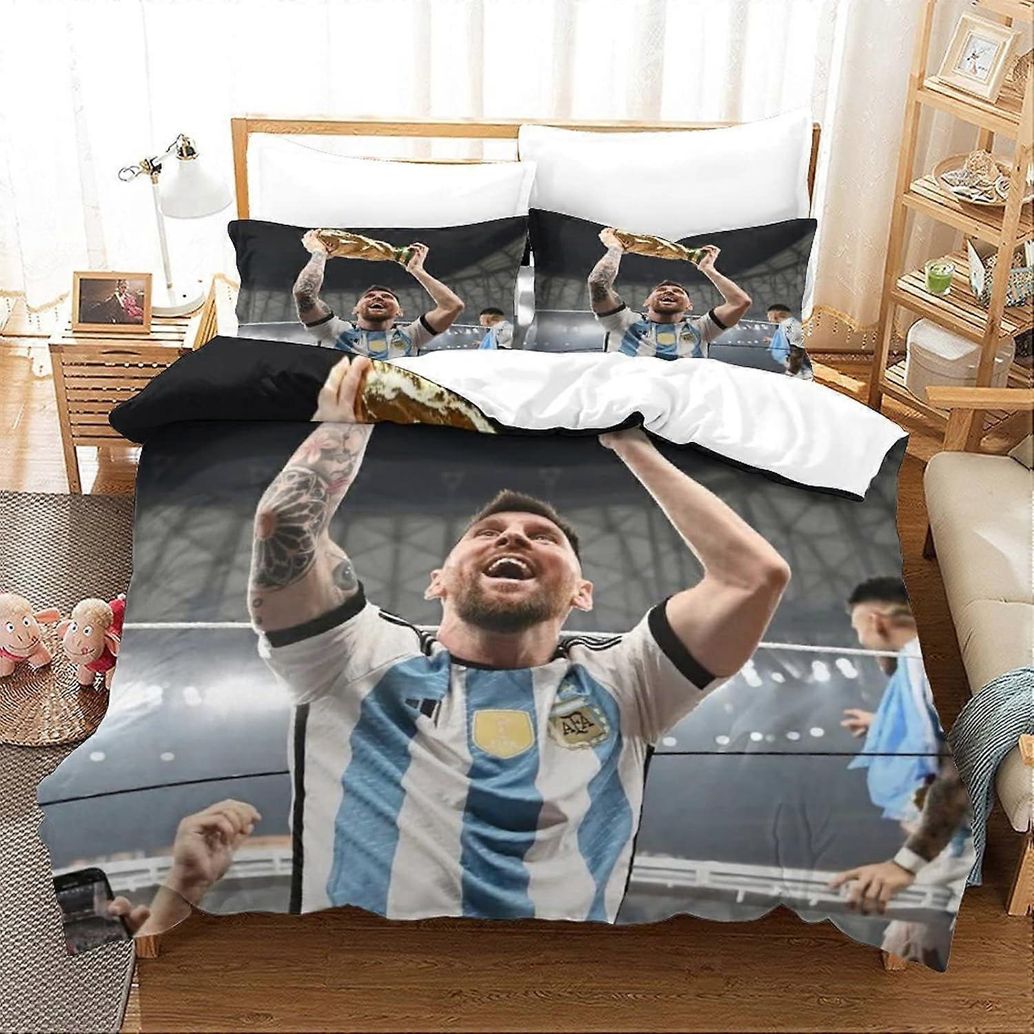 ليونيل ميسي غطاء لحاف كأس العالم لكرة القدم سوبر ستار كأس العالم كأس الفراش قطع غطاء لحاف وأغطية وسادة لينة تتلاشى مقاومة تنفس 3D 