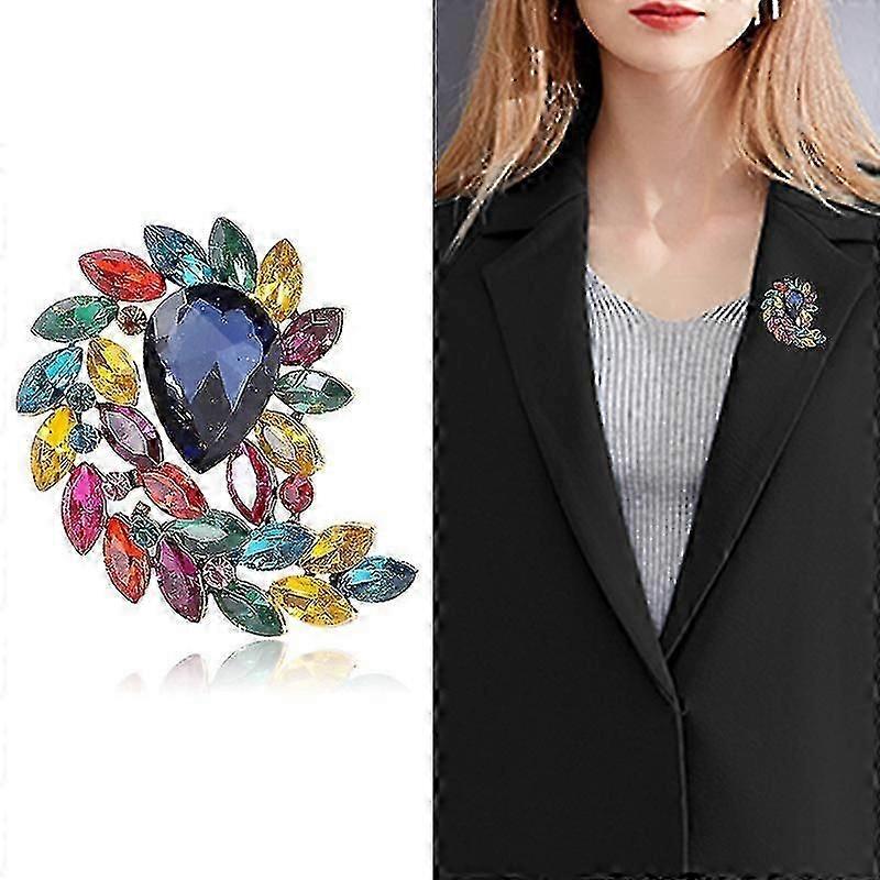 Rhinestone Red Leaf Costume Brooch Antiqued Tone (multicolor)