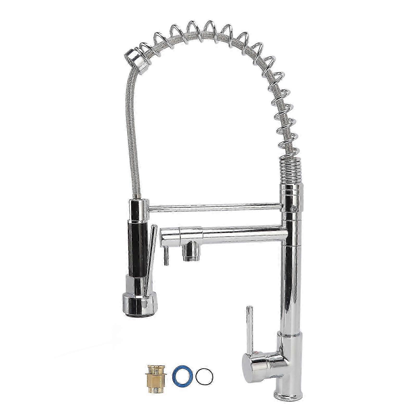 Chrome Finish Kitchen Faucet With Spring Pull-Down Spout, Pull Down Sprayer Faucet Offers Stylish And Functional Solution For Your Kitchen Space