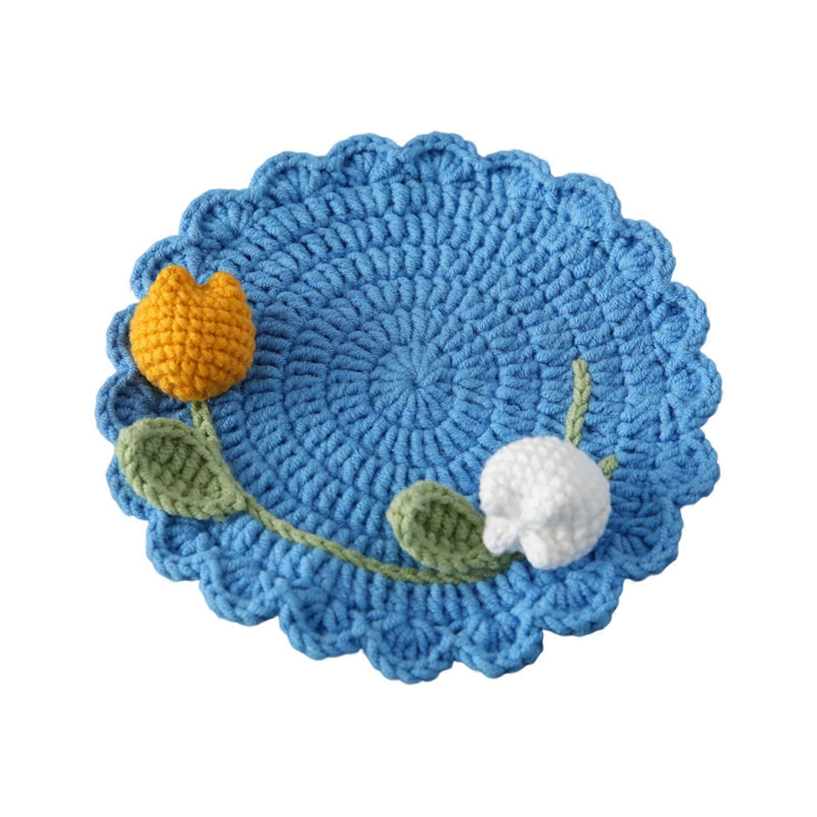 Handcrafted Tulips Shape Coaster Set Double Blooms Design Decorative Table Accessories For Home And Parties  White Orange