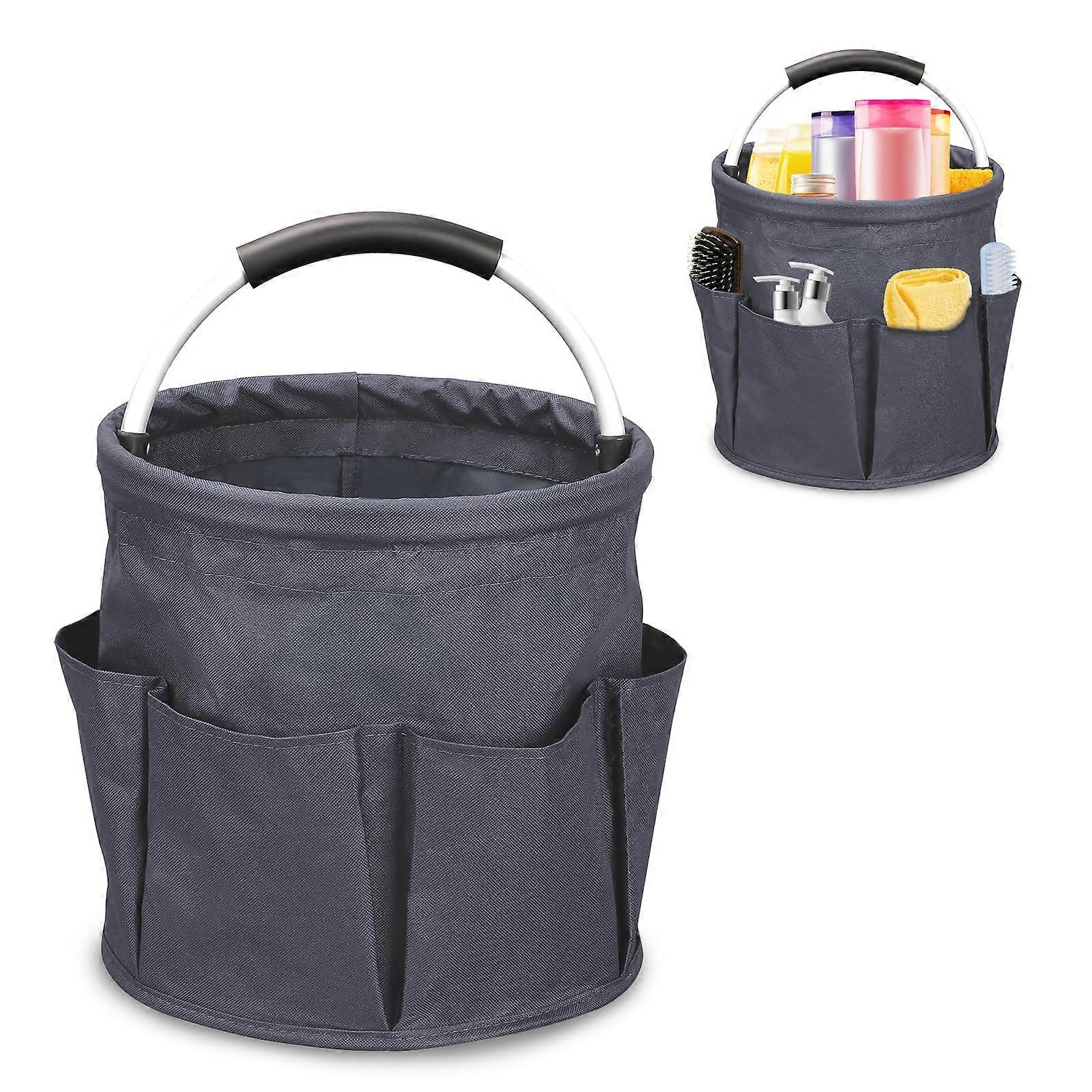 Portable Cleaning Caddy with 6 Pockets and Handle, 17L Foldable Bucket Organizer for Indoor Outdoor Use, Dark Grey