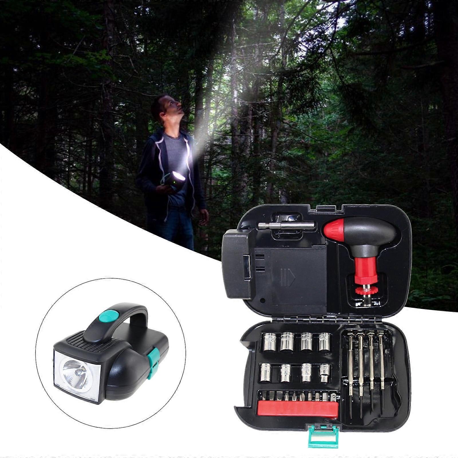 24Pc Household Tool Kit with LED Flashlight, Mini Screwdriver Set, Ratchet Handle, Sleeve, Watch Tools, Compatible with Homeowner, DIYer, Handyman