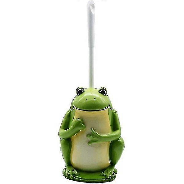 Compact Resin Toilet Brush for Bathroom Frog Pattern Green